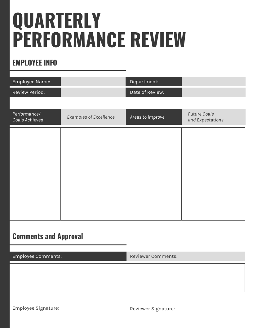 Gray Quarterly Performance Review Template Within Annual Review Report Template