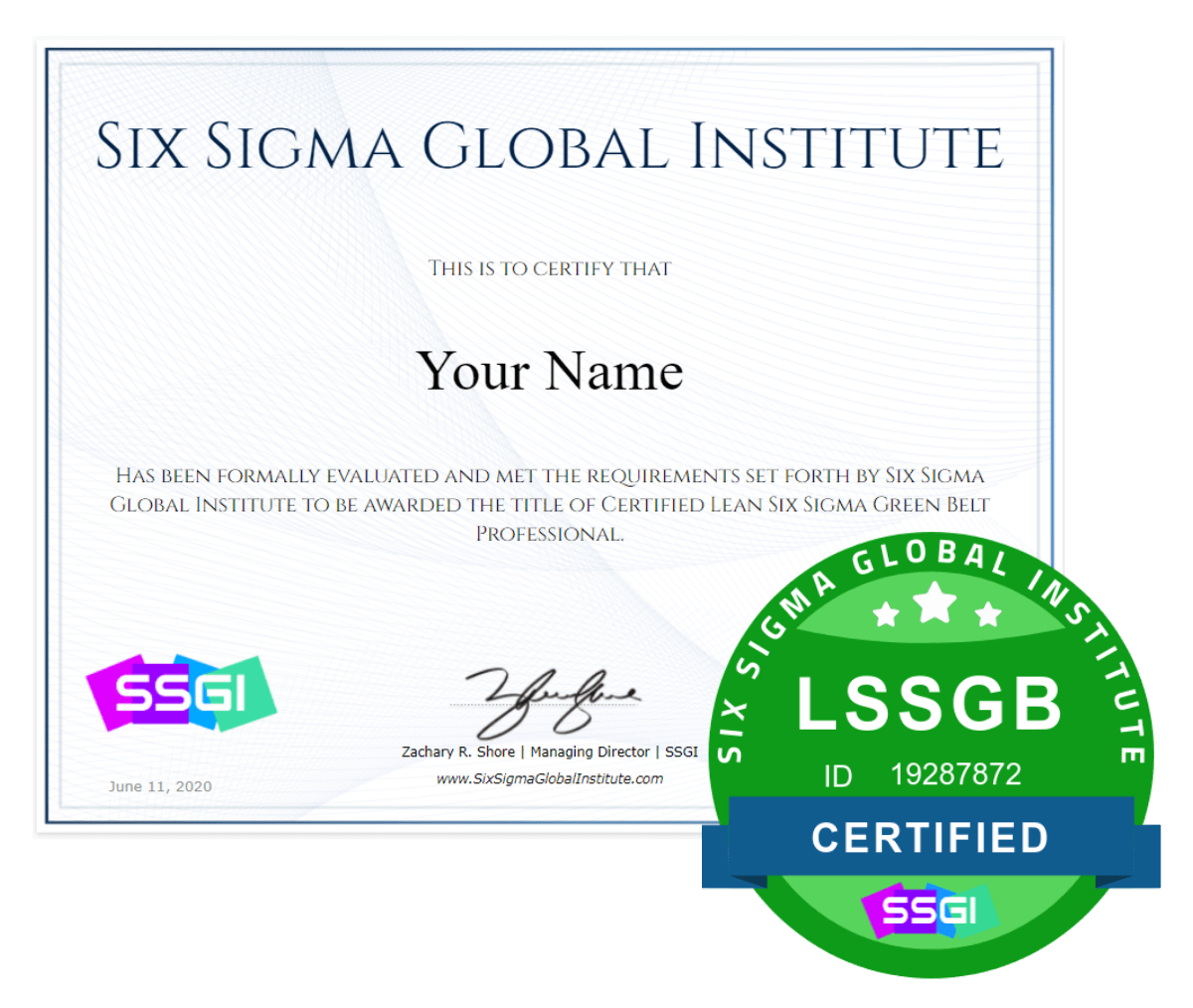 Green Belt Certification - Lean Six Sigma Training Online  SSGI Regarding Green Belt Certificate Template