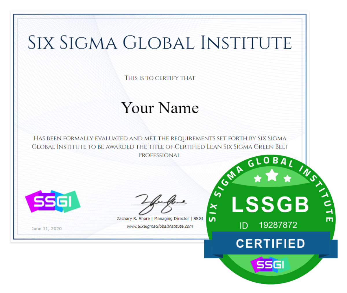 Green Belt Certification - Lean Six Sigma Training Online  SSGI Regarding Green Belt Certificate Template