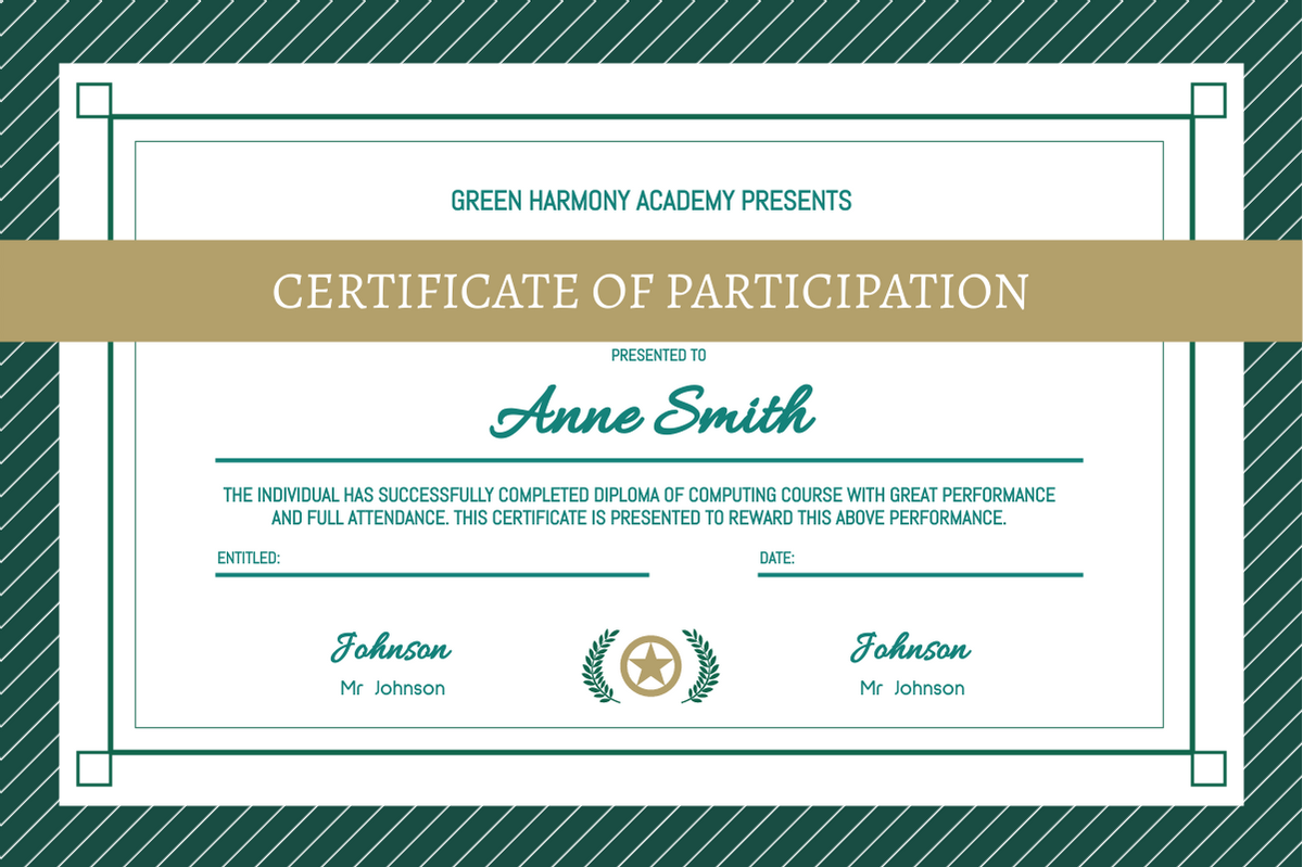 Green Classy Participation Certificate  Certificate Template For Free Templates For Certificates Of Participation