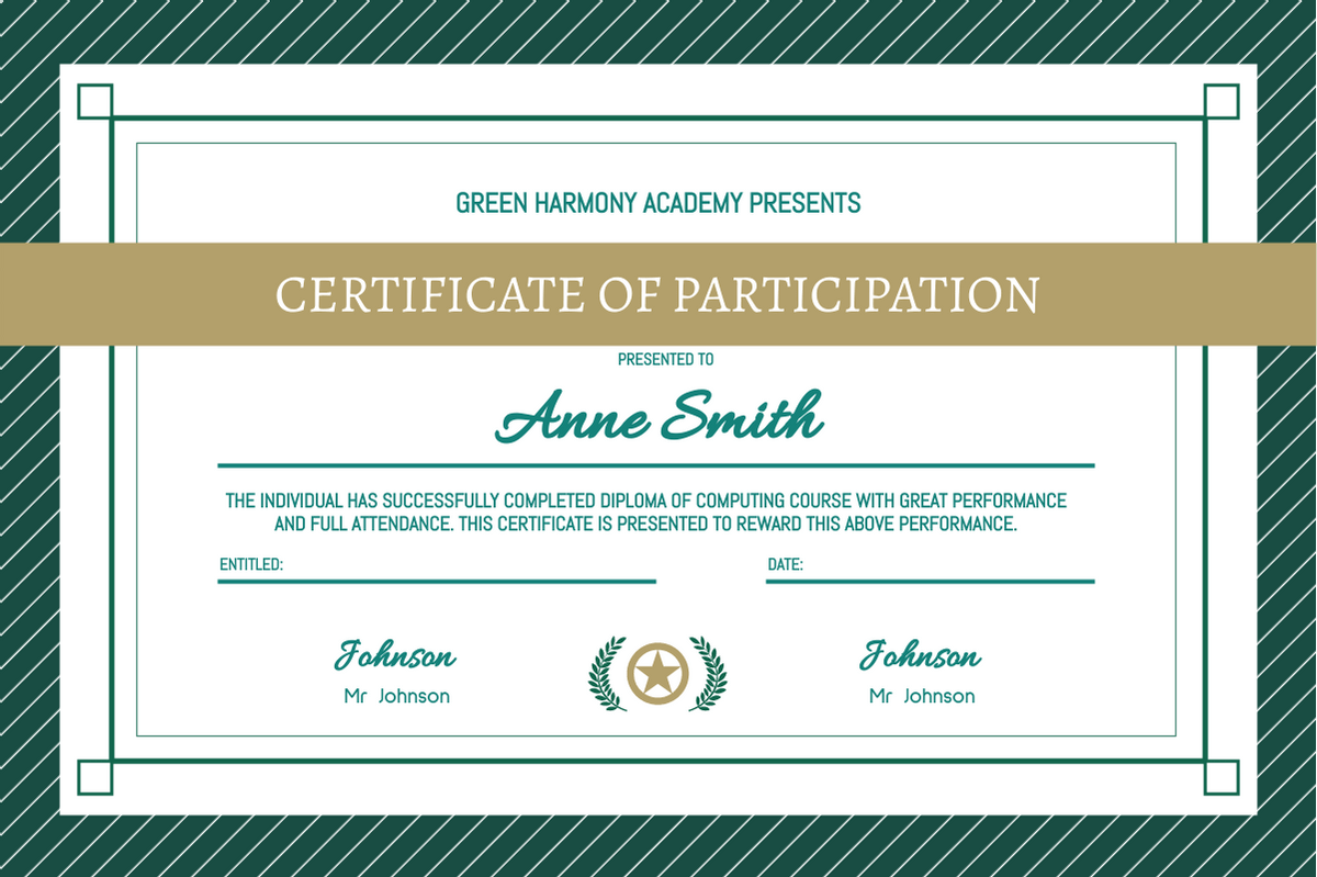 Green Classy Participation Certificate  Certificate Template Pertaining To Templates For Certificates Of Participation