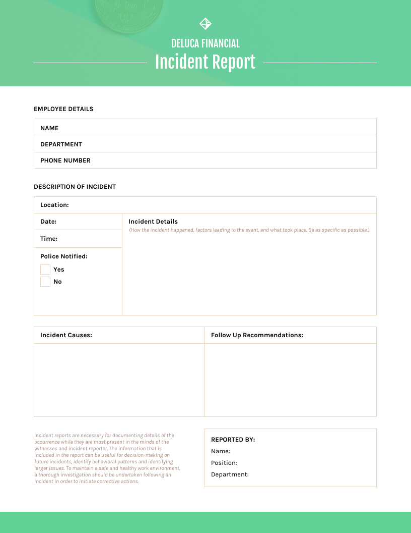 Green Incident Report Template With Regard To What Is A Report Template