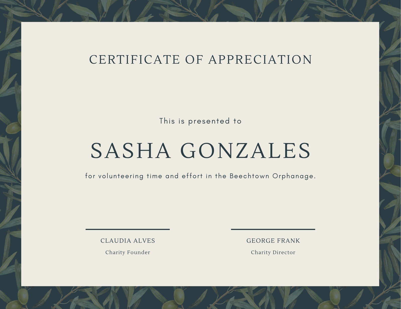 Green Olive Tree Leaves Volunteer Appreciation Certificate  Throughout Volunteer Award Certificate Template