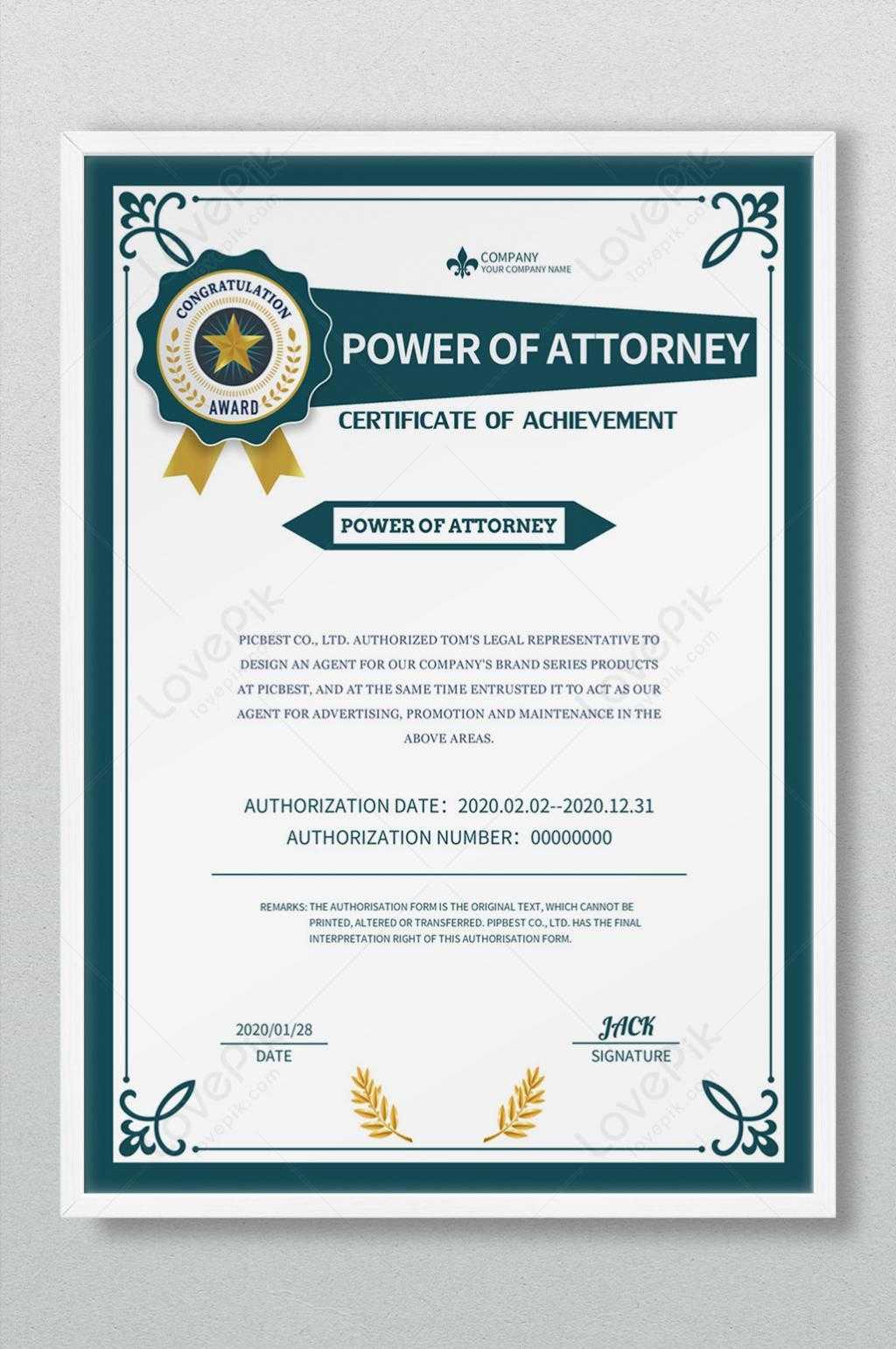 Green Simple Authorization Certificate Template Image Picture Free  Throughout Certificate Of Authorization Template