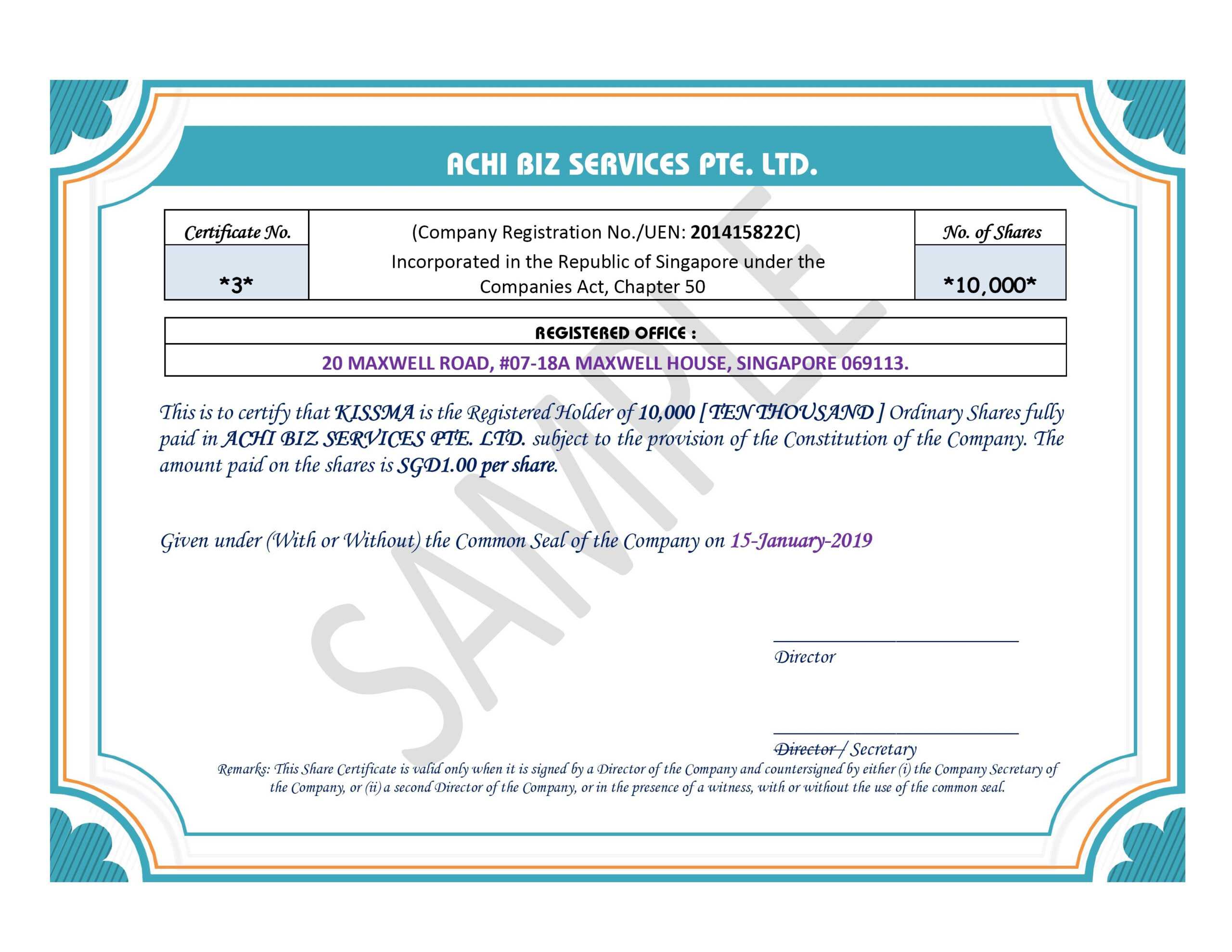 Guide For Issue Of Share Certificate Singapore Private Limited Company Regarding Share Certificate Template Companies House