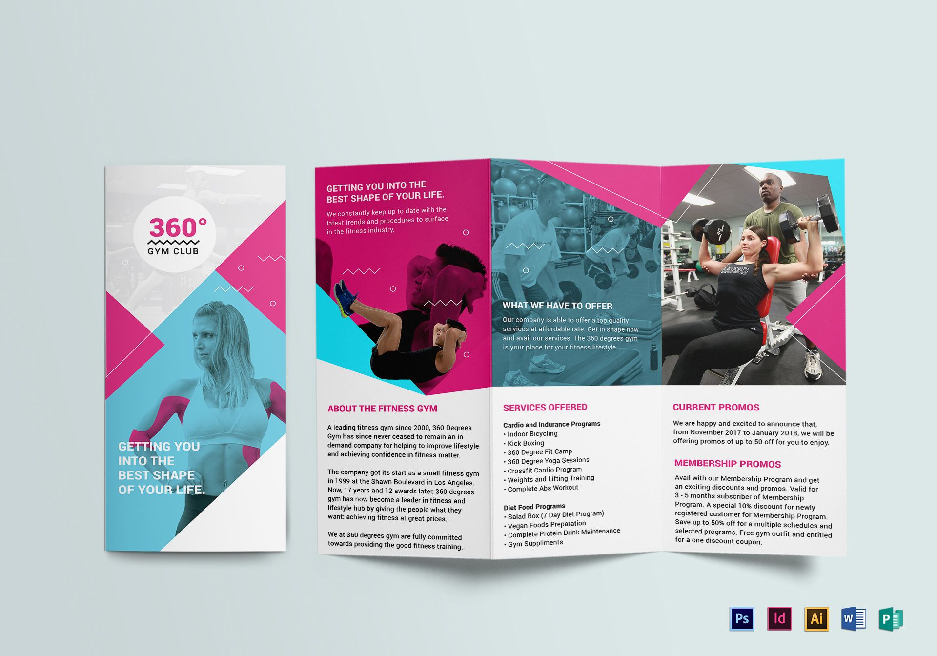 Gym Tri-fold Brochure Design Template in PSD, Word, Publisher  For Membership Brochure Template
