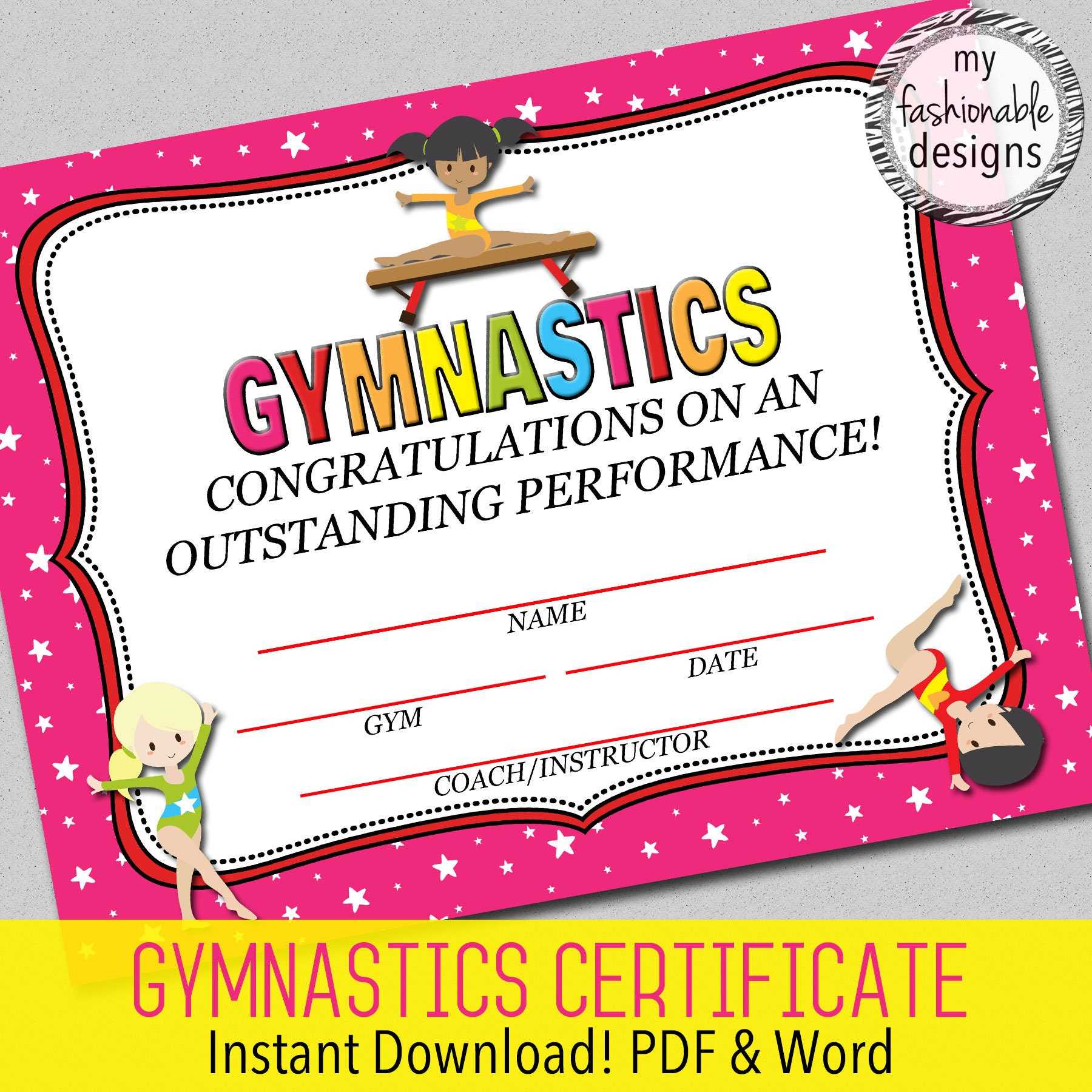 Gymnastics Certificate Instant Download Word & PDF - Etsy With Gymnastics Certificate Template