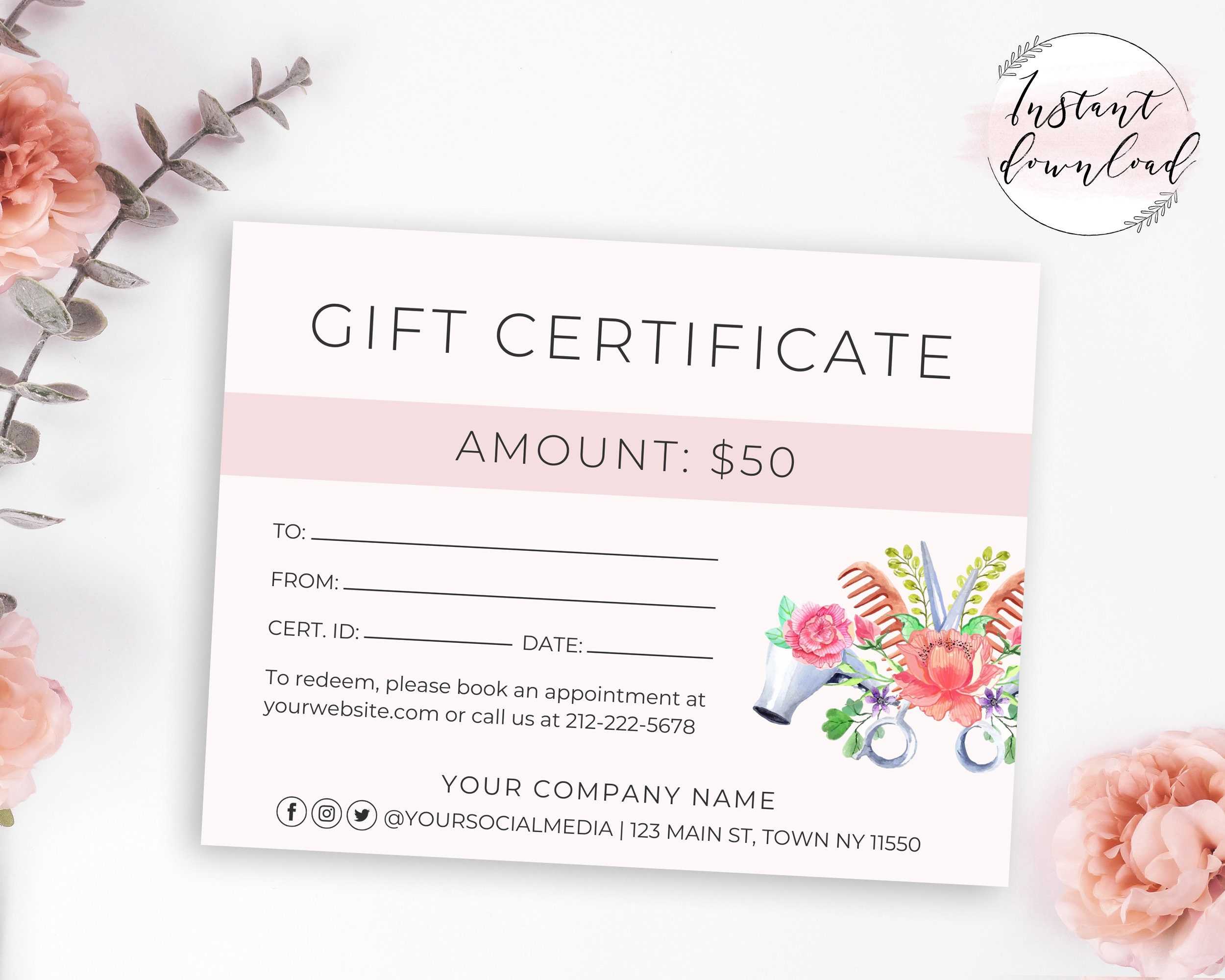 Hair Salon Certificate Template Printable Editable Hair Salon  With Salon Gift Certificate Template