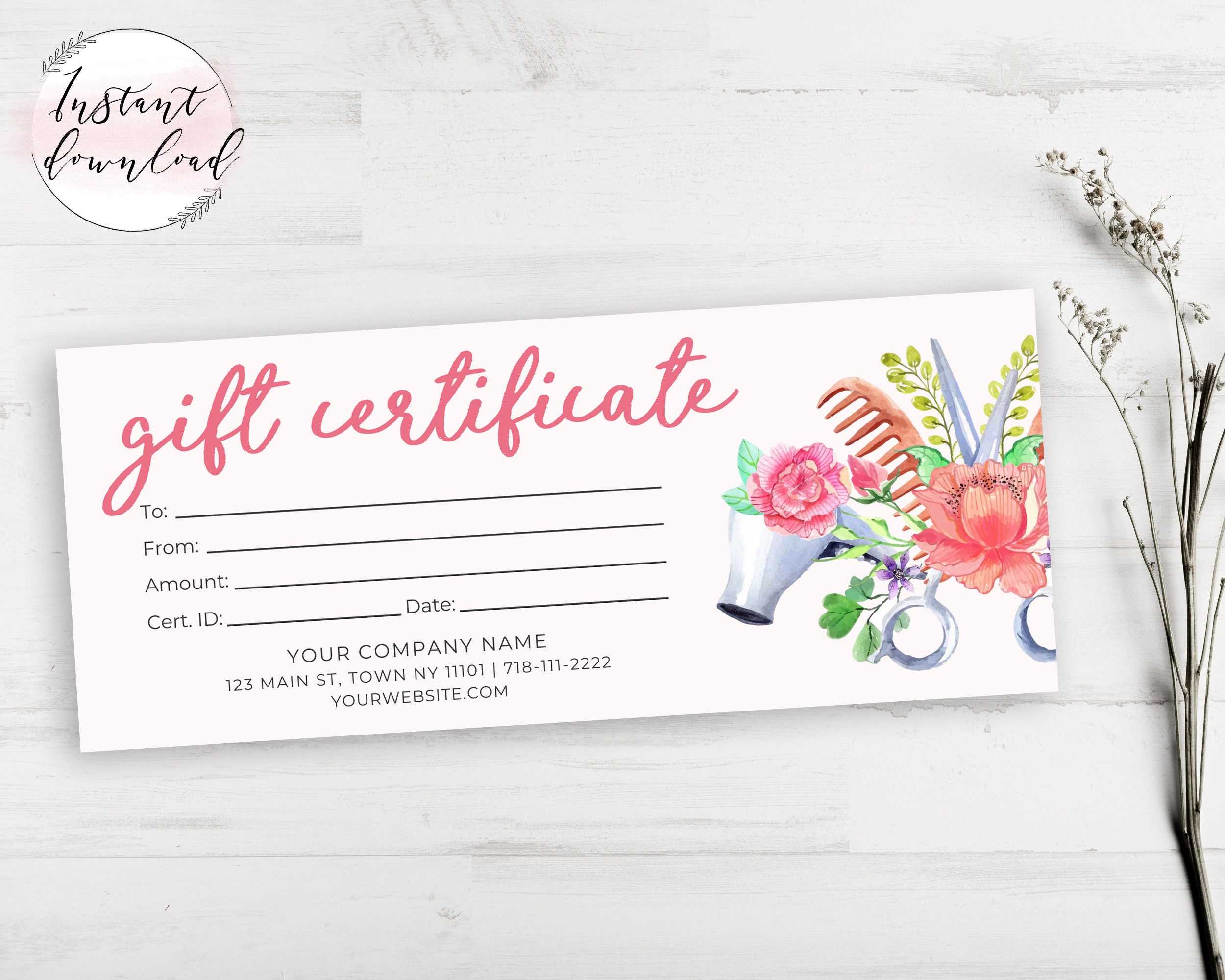 Hair Salon Gift Certificate Template Printable Editable Hair  With Regard To Salon Gift Certificate Template