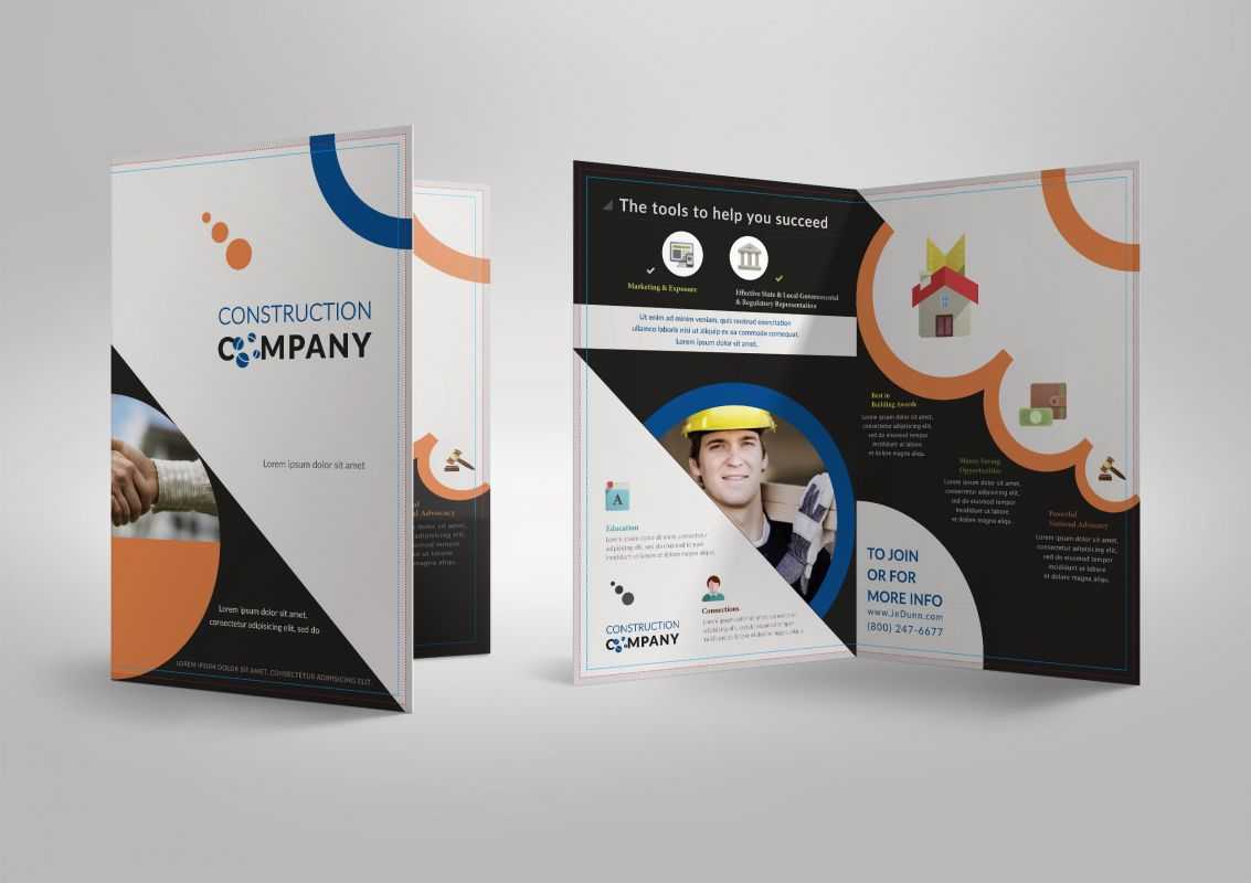 Half Fold Brochure Template For Construction Company Stationary  In Half Page Brochure Template