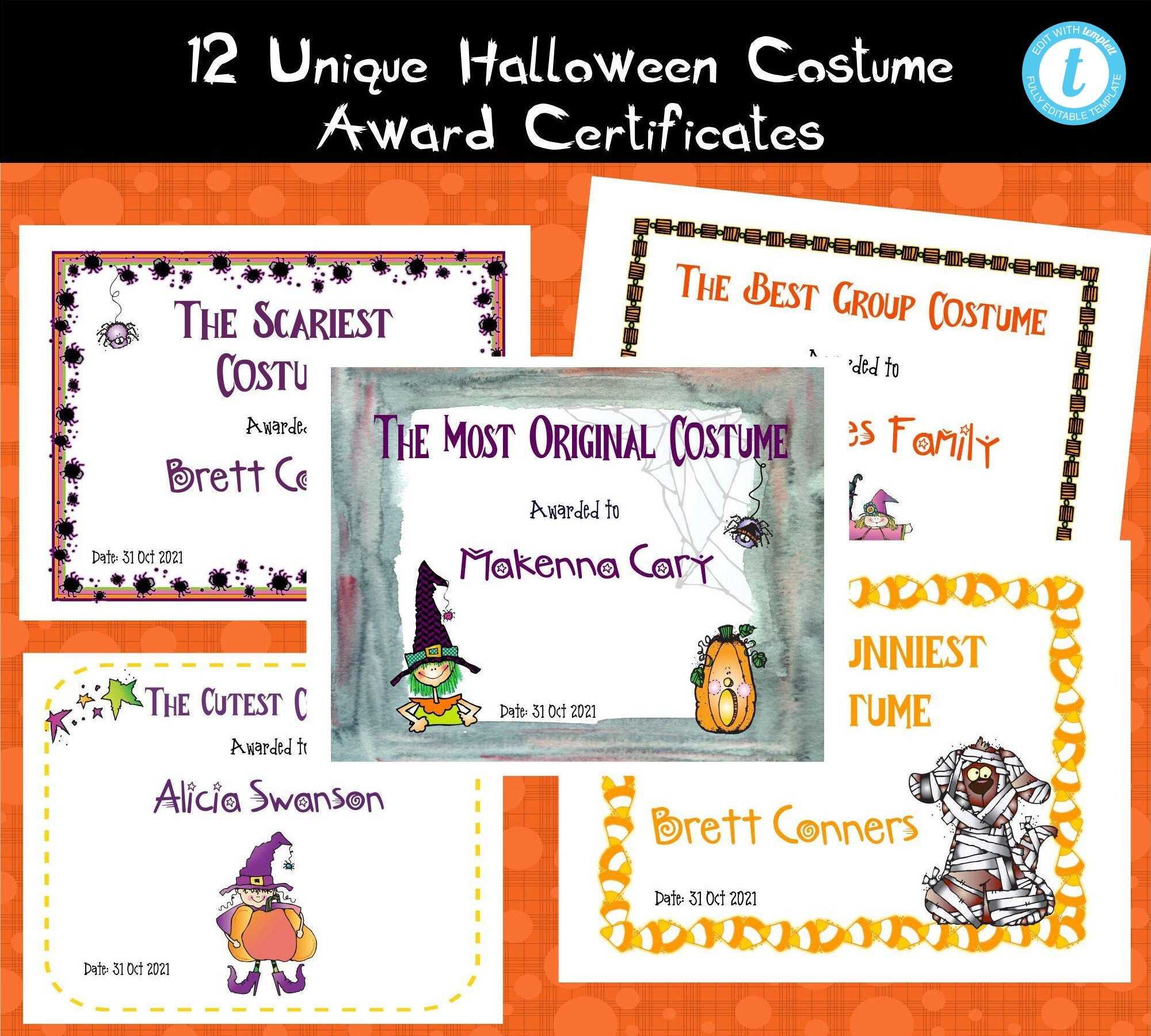 Halloween Costume Award Certificate Templates-10 Unique Awards - Etsy Pertaining To Halloween Costume Certificate Template Halloween Costume Award Certificate Templates-10 Unique Awards - Etsy Pertaining To Halloween Costume Certificate Template