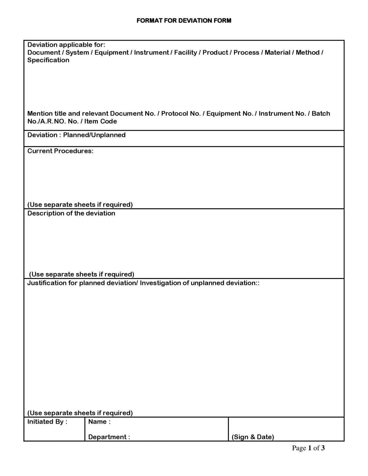 Handling of Deviation - SOP - PharmaBlog Regarding Deviation Report Template