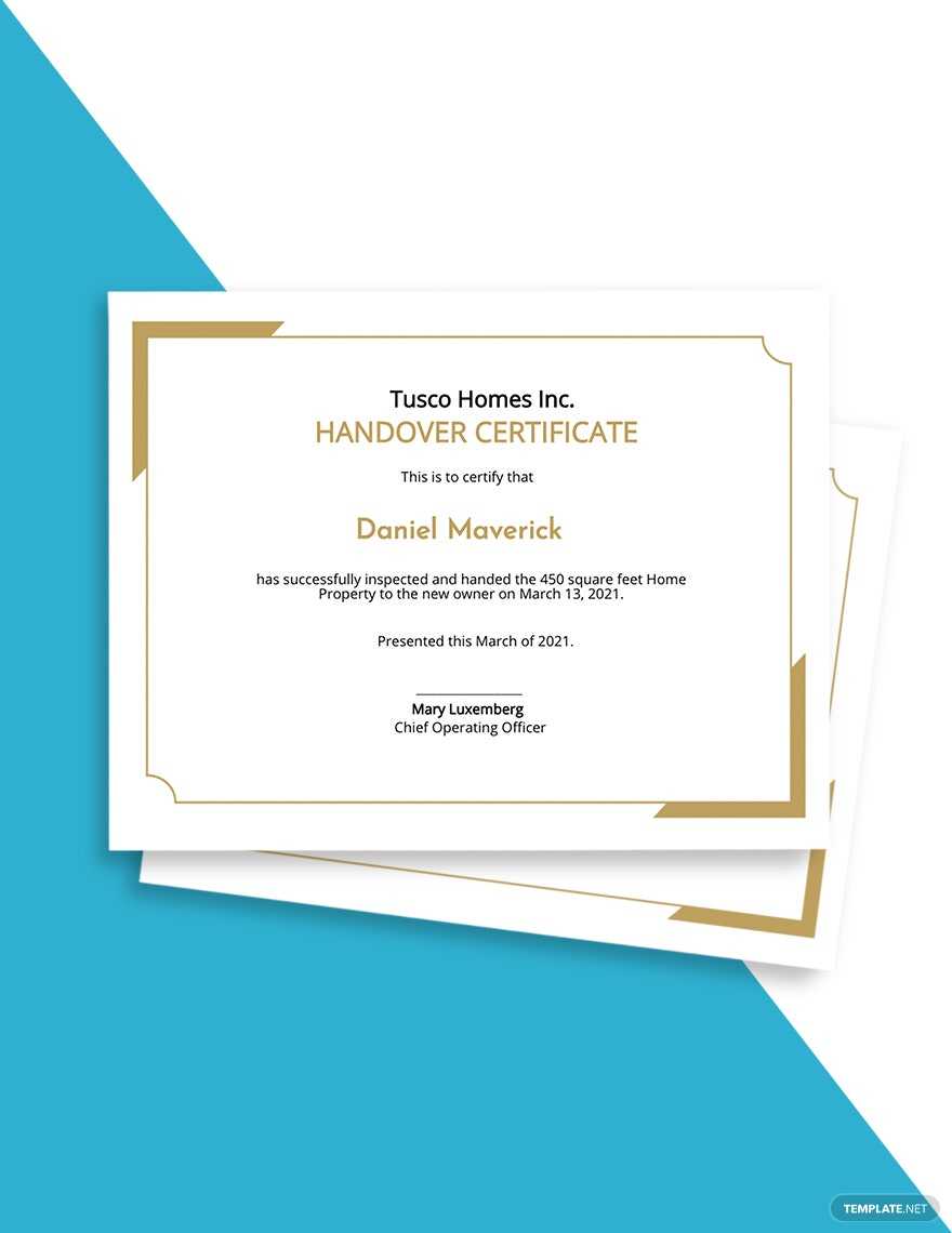 Handover Certificate Template – Illustrator, Word, Apple Pages, PSD  In Handover Certificate Template