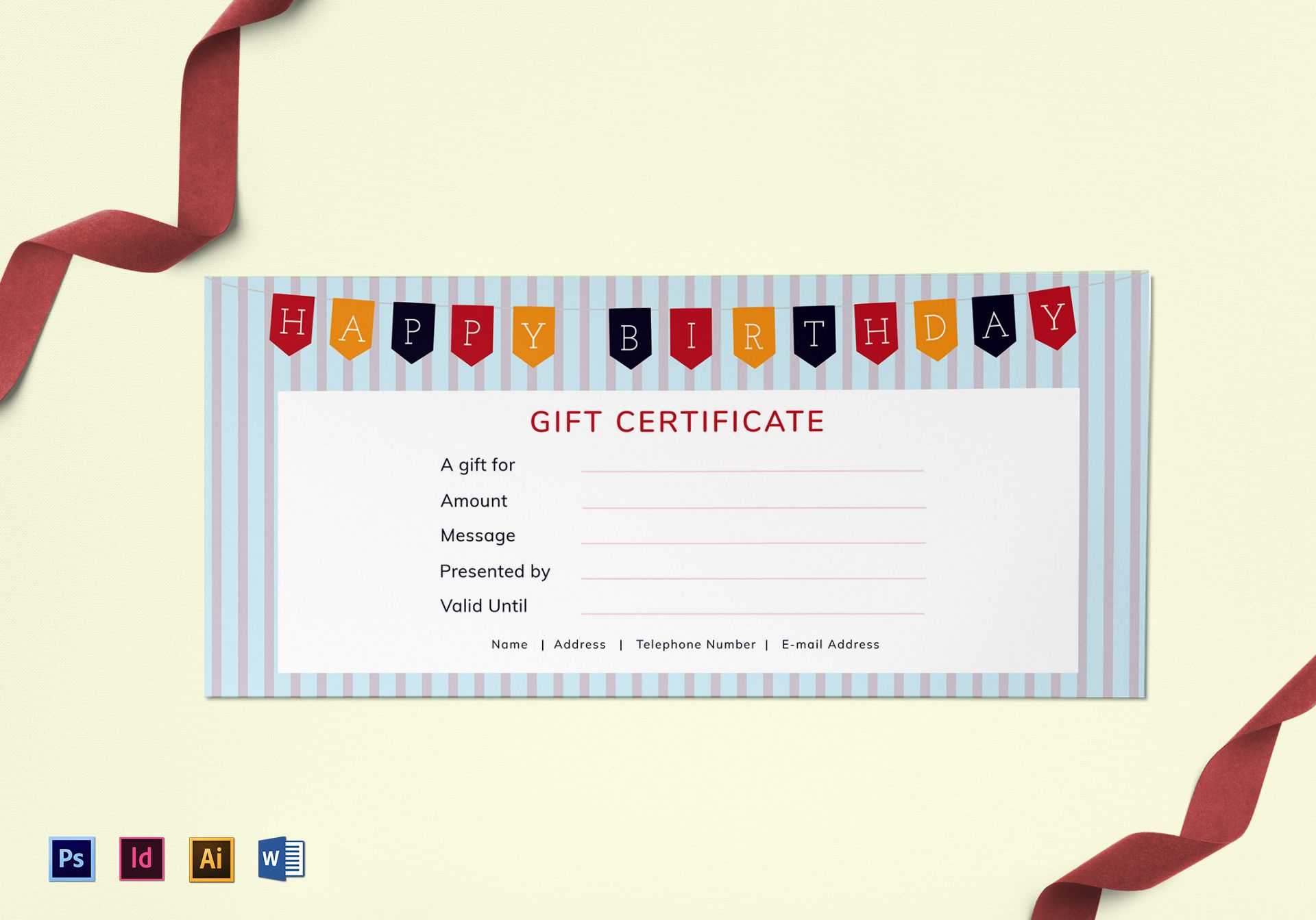 Happy Birthday Gift Certificate Design Template In PSD, Word  In Gift Certificate Template Indesign