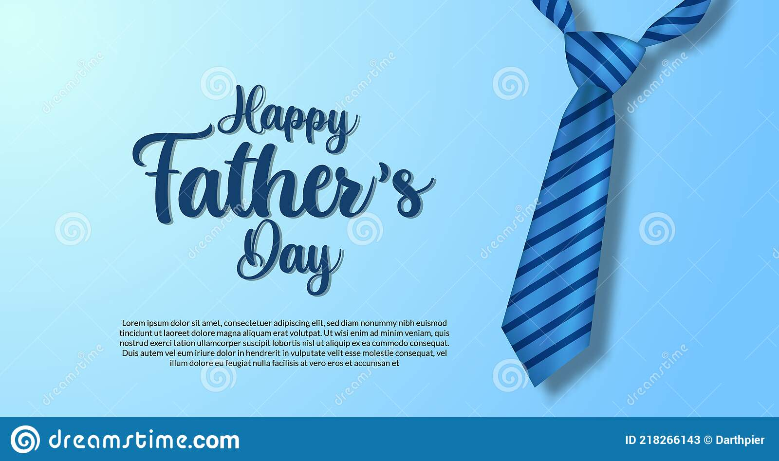 Happy Father`s Day Poster Banner Template with Present Blue Tie  In Tie Banner Template