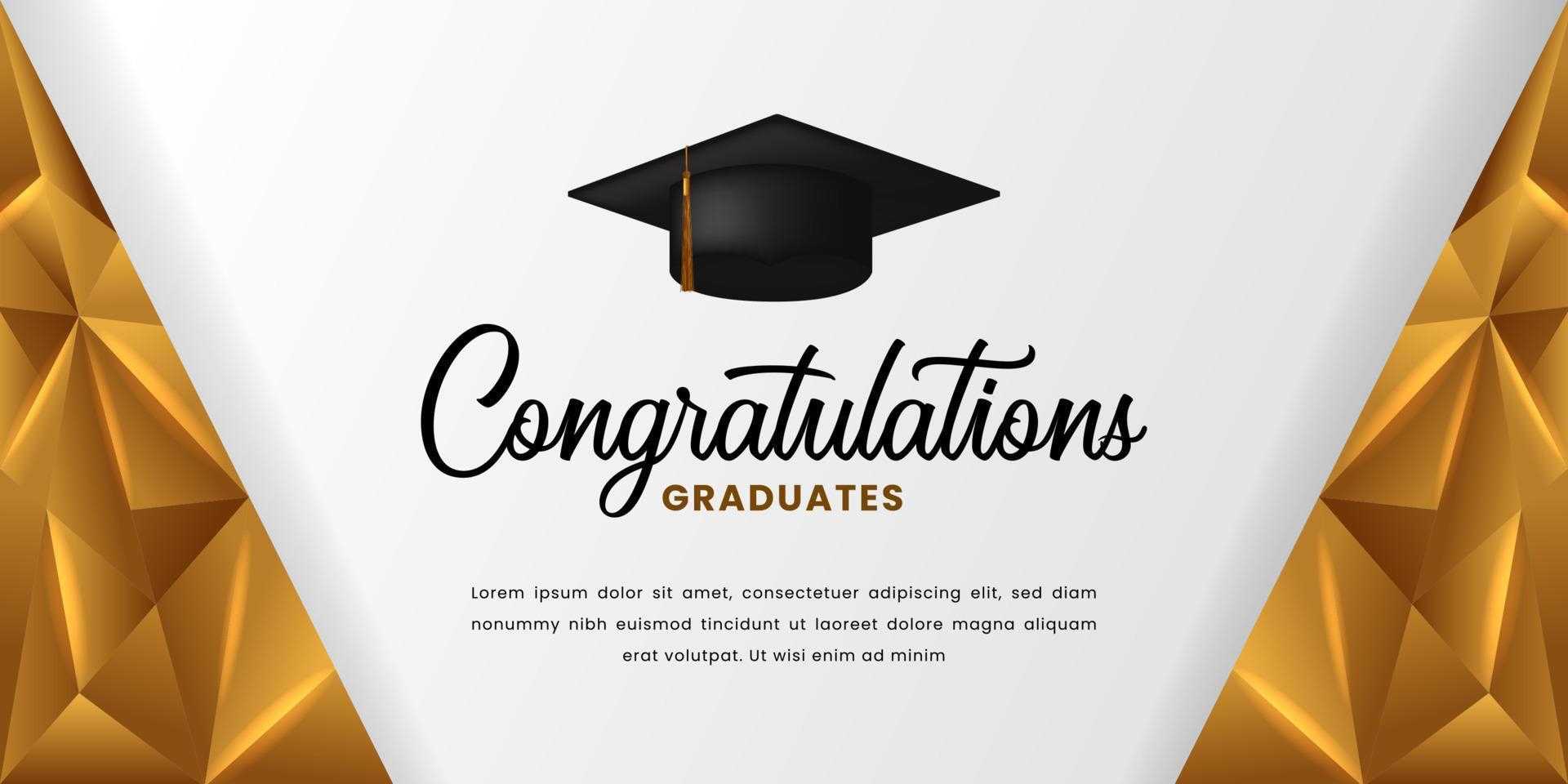 Happy Graduation Congratulation With 10d Graduation Cap And Golden  Intended For Graduation Banner Template