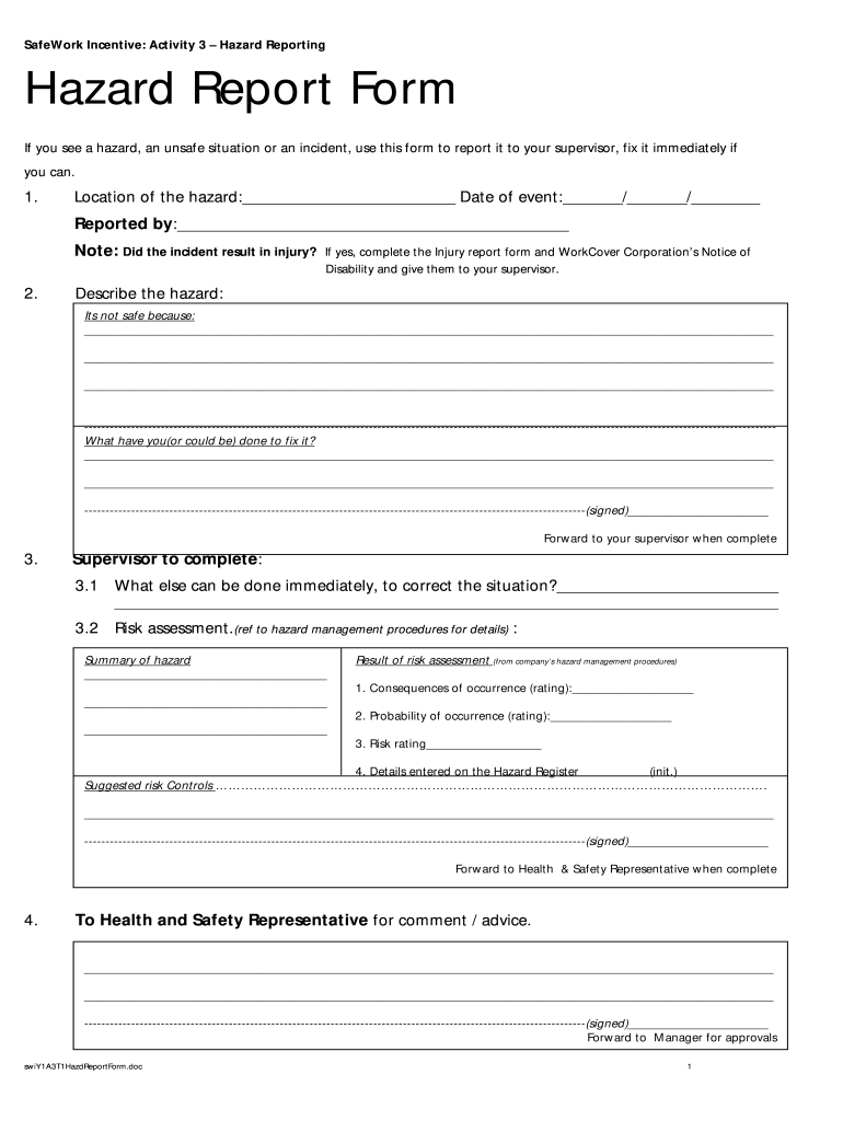 Hazard Report Form: Fill Out & Sign Online  DocHub Inside Hazard Incident Report Form Template