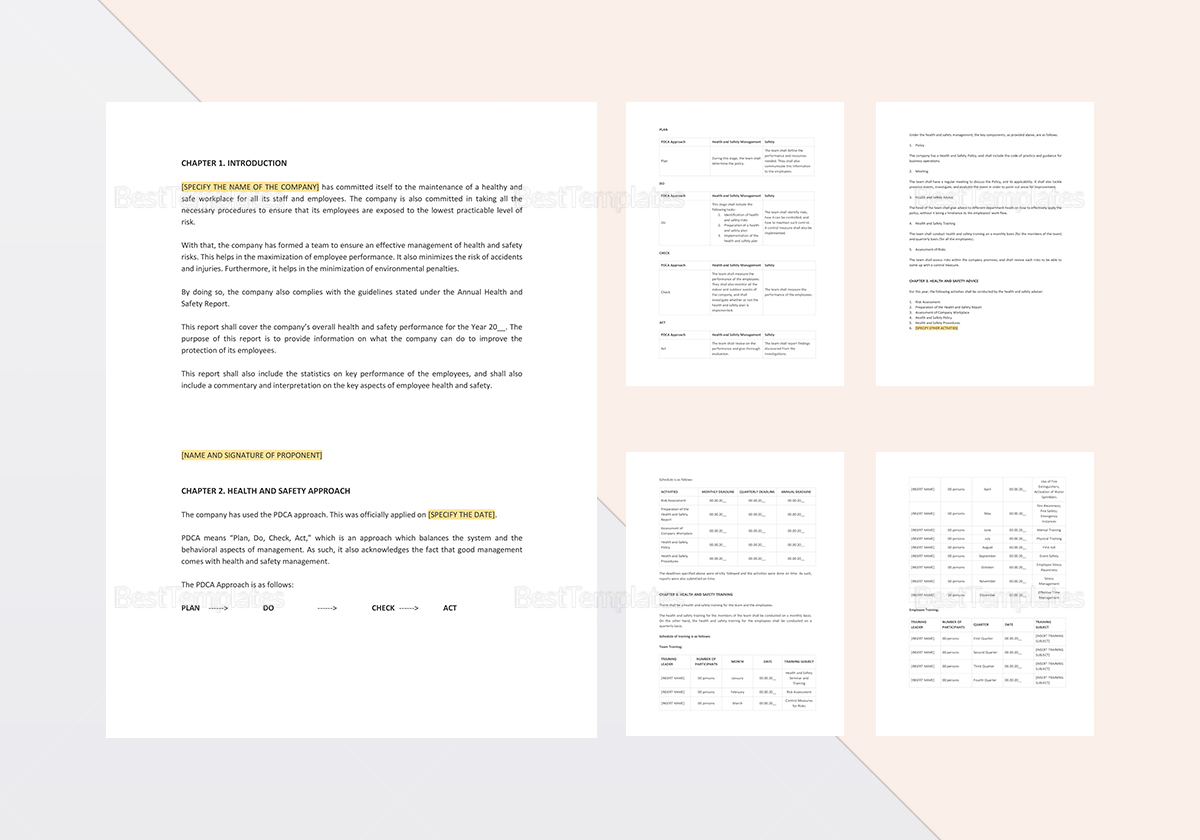 Health and Safety Annual Report Template in Word, Apple Pages Intended For Annual Health And Safety Report Template