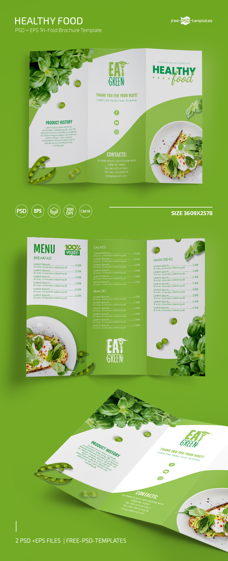 Healthy Food Tri-fold Brochure Template in PSD + EPS – Free PSD  For Nutrition Brochure Template