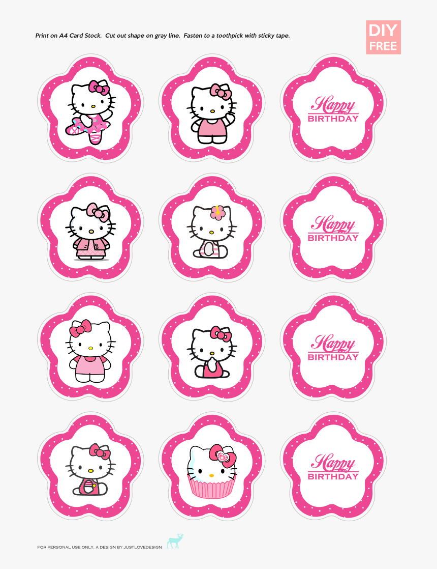 Hello Kitty Cupcake Topper Template, HD Png Download - kindpng With Hello Kitty Banner Template