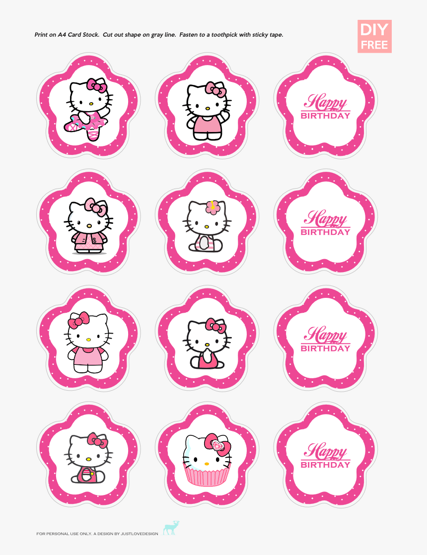 Hello Kitty Cupcake Topper Template, HD Png Download – Kindpng With Hello Kitty Banner Template