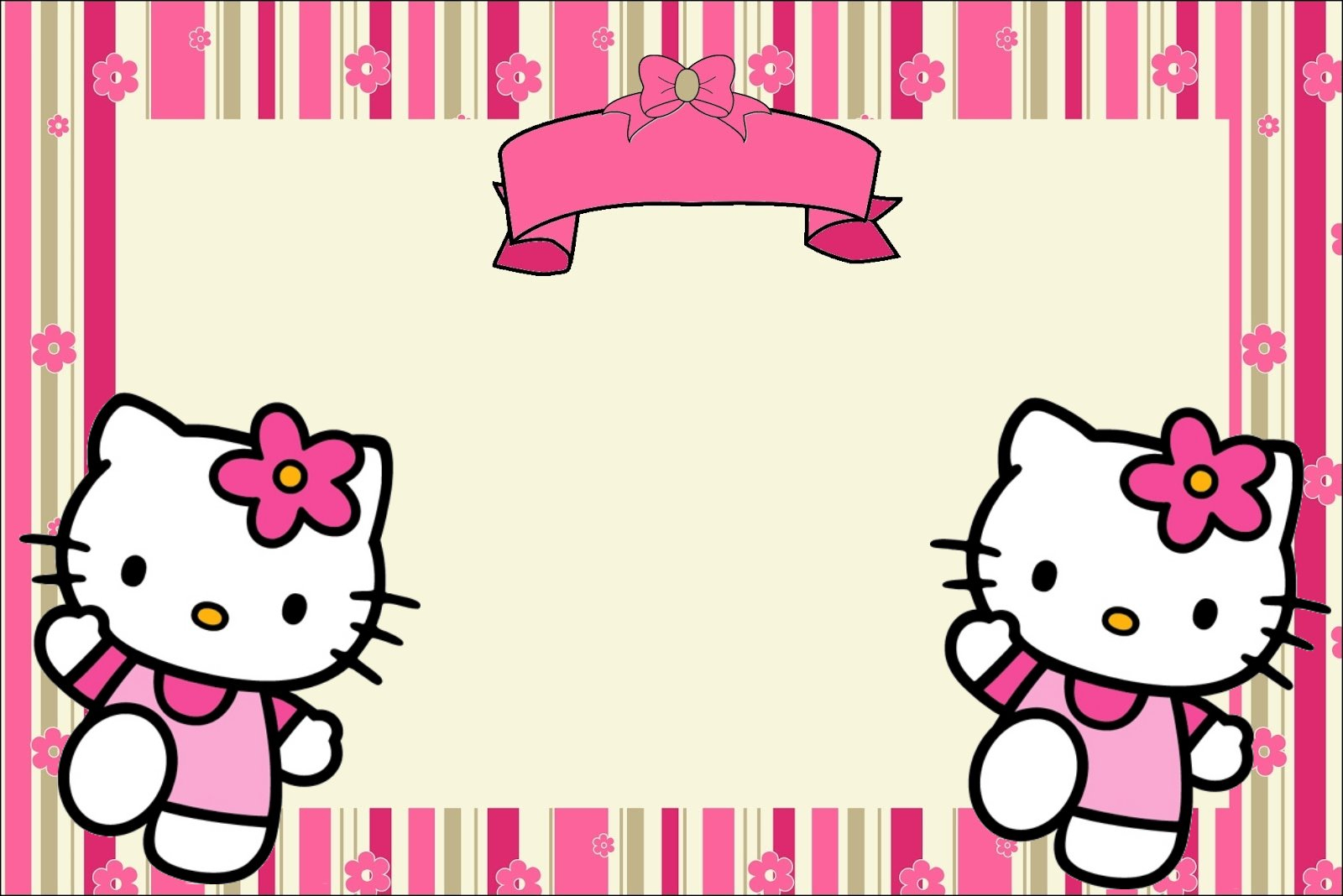 Hello Kitty with Flowers: Free Printable Invitations