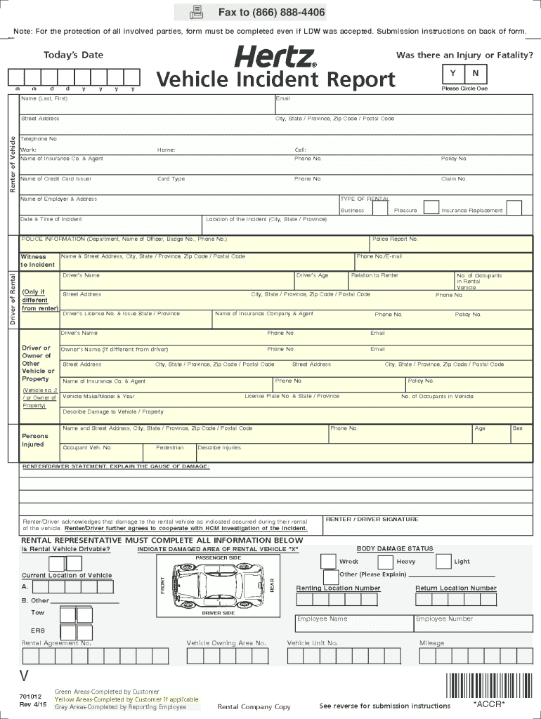 hertz incident report: Fill out & sign online  DocHub Inside Vehicle Accident Report Template