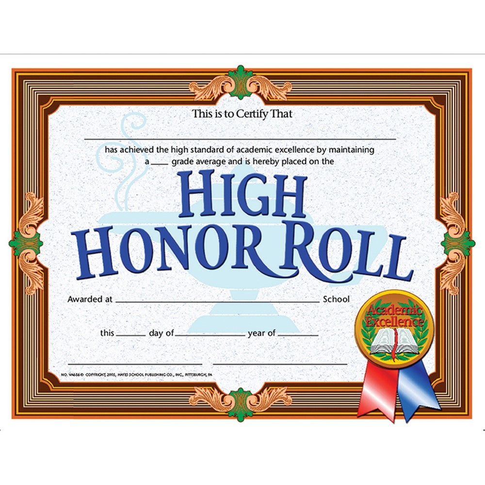High Honor Roll Certificate, 10.10" x 10", Pack of 10
