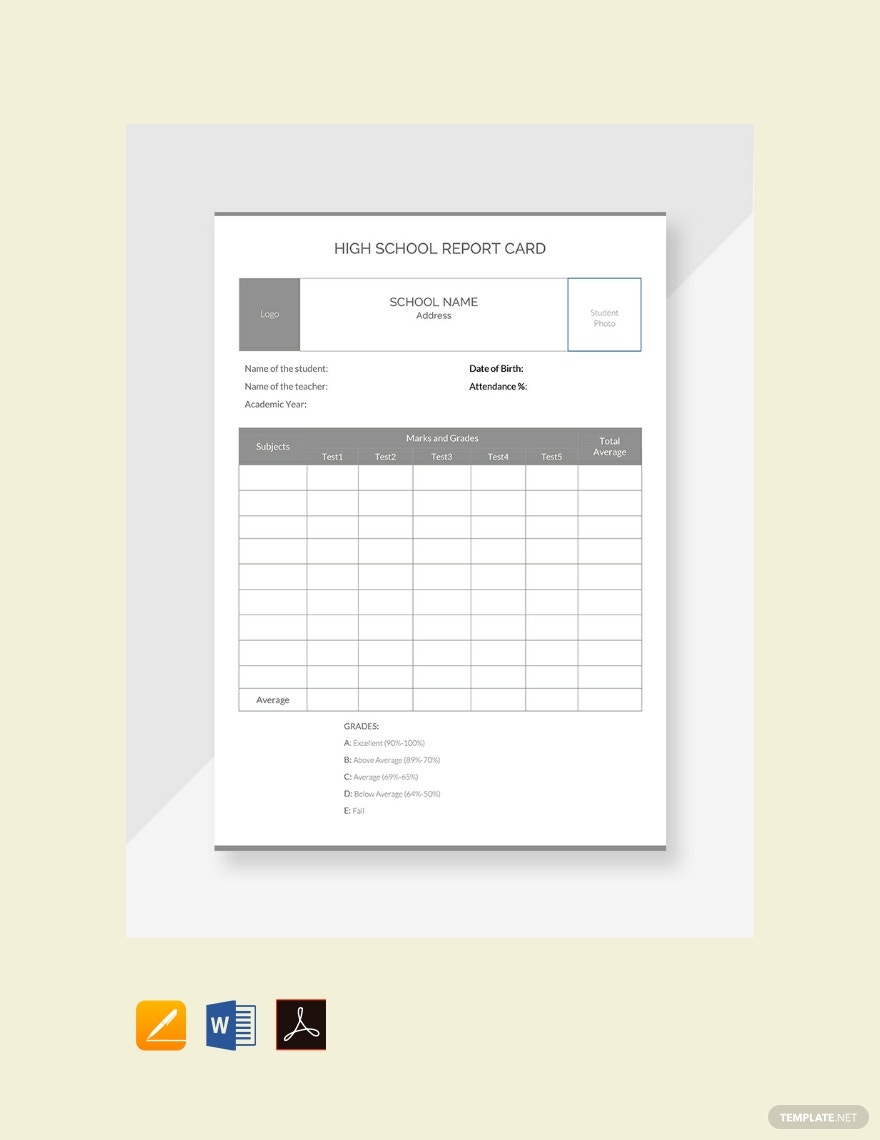 High School Report Card Template - Google Docs, Word, Apple Pages  For High School Student Report Card Template