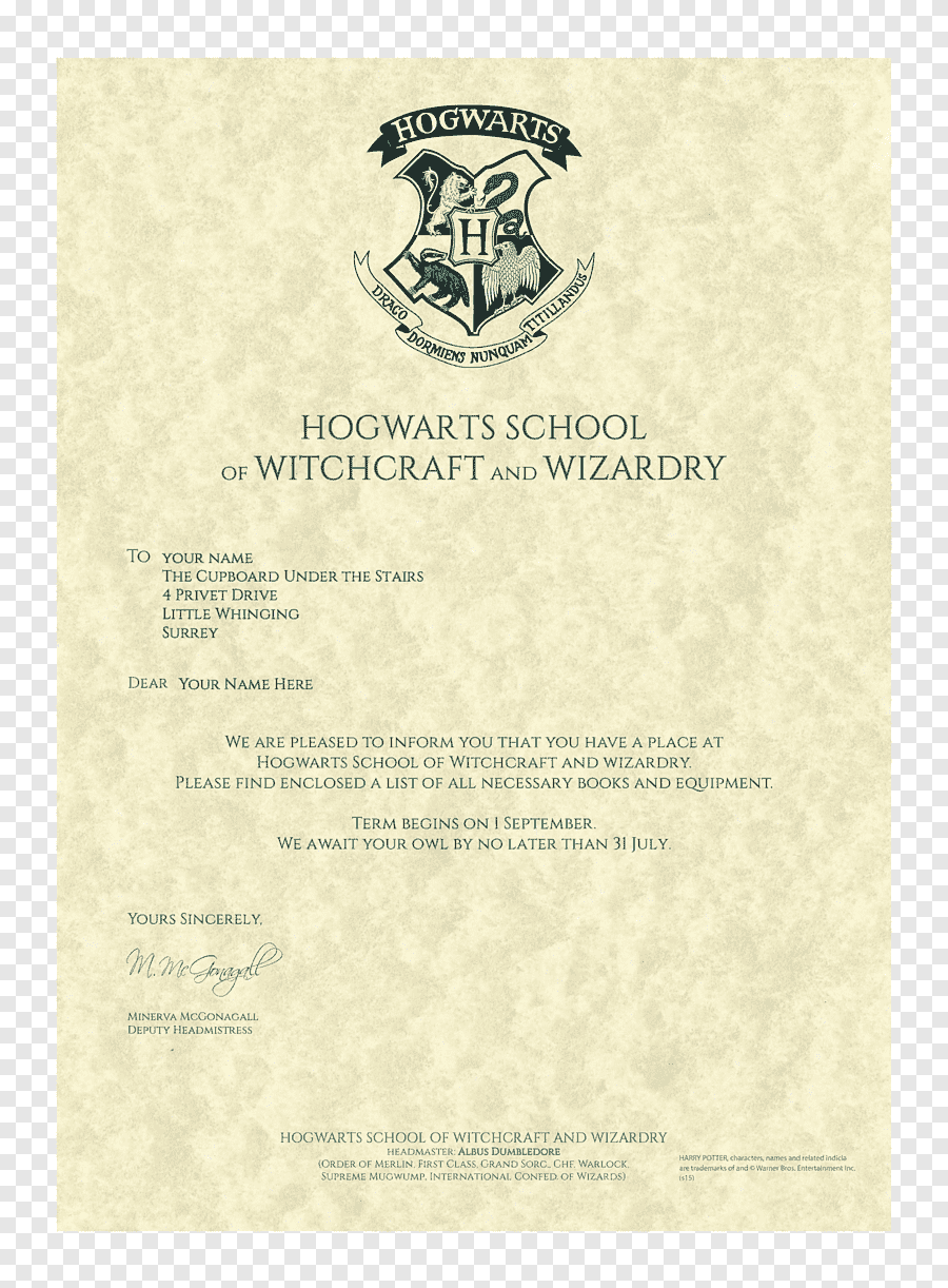 Hogwarts School of Witchcraft and Wizardry Garrï Potter Draco  For Harry Potter Certificate Template