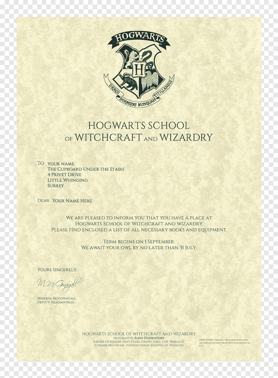 Hogwarts School Of Witchcraft And Wizardry Garrï Potter Draco  For Harry Potter Certificate Template