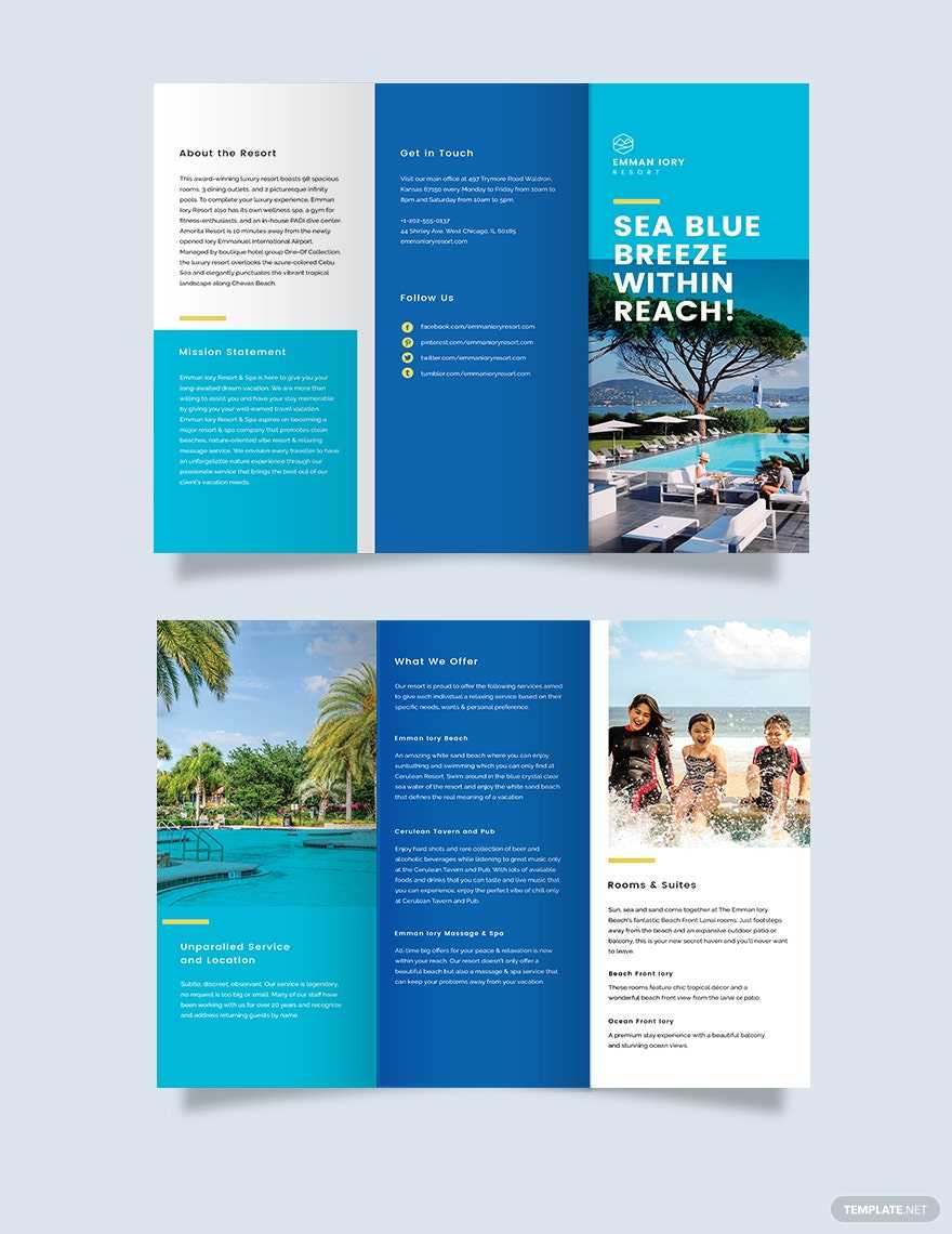 Holiday Resort Tri Fold Brochure Template – Illustrator, InDesign  Within Island Brochure Template