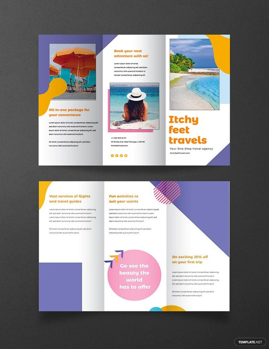 Holiday Travel Brochure Template - Illustrator, Word, Apple Pages  Throughout Travel Brochure Template For Students