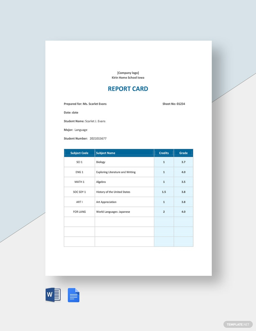 Home school Report Card Template - Google Docs, Word  Template.net