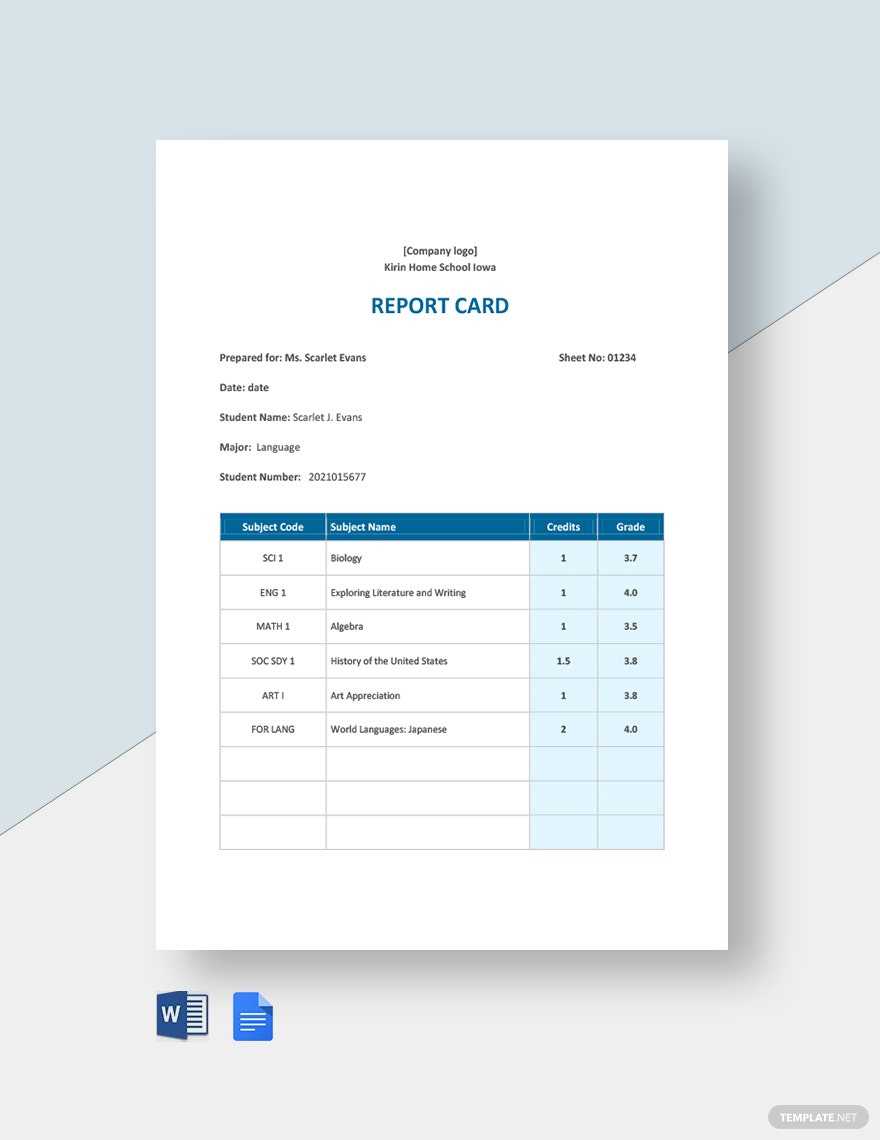 Home School Report Card Template – Google Docs, Word  Template