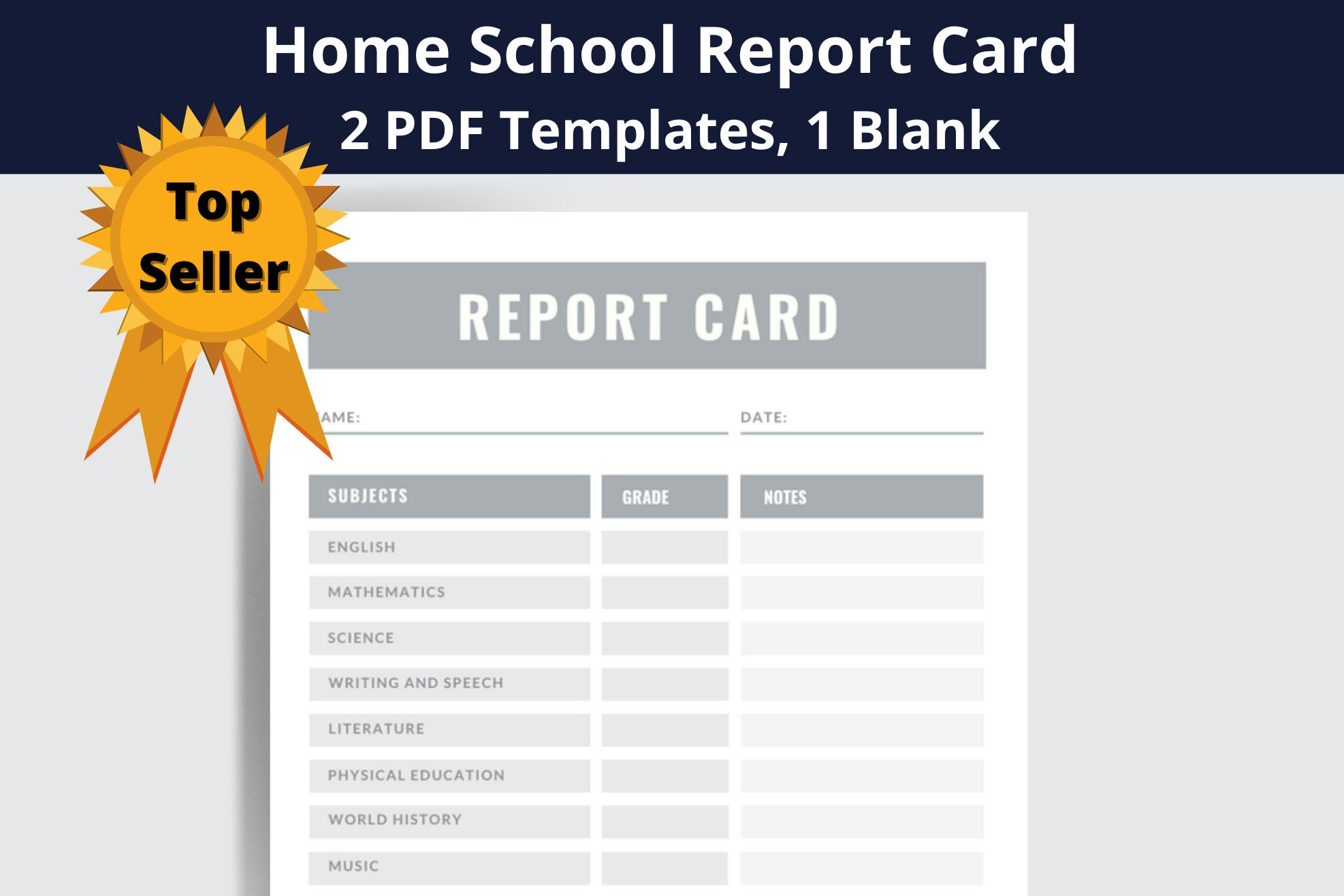 Homeschool Report Card PDF Template Digital Downloadable - Etsy