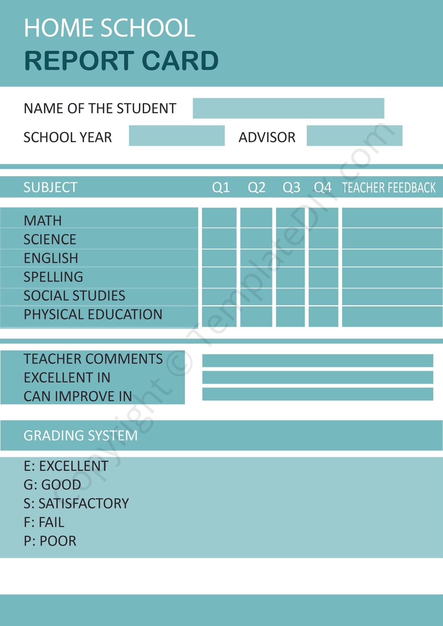Homeschool Report Card Template Blank [PDF, Excel & Word] With Student Grade Report Template