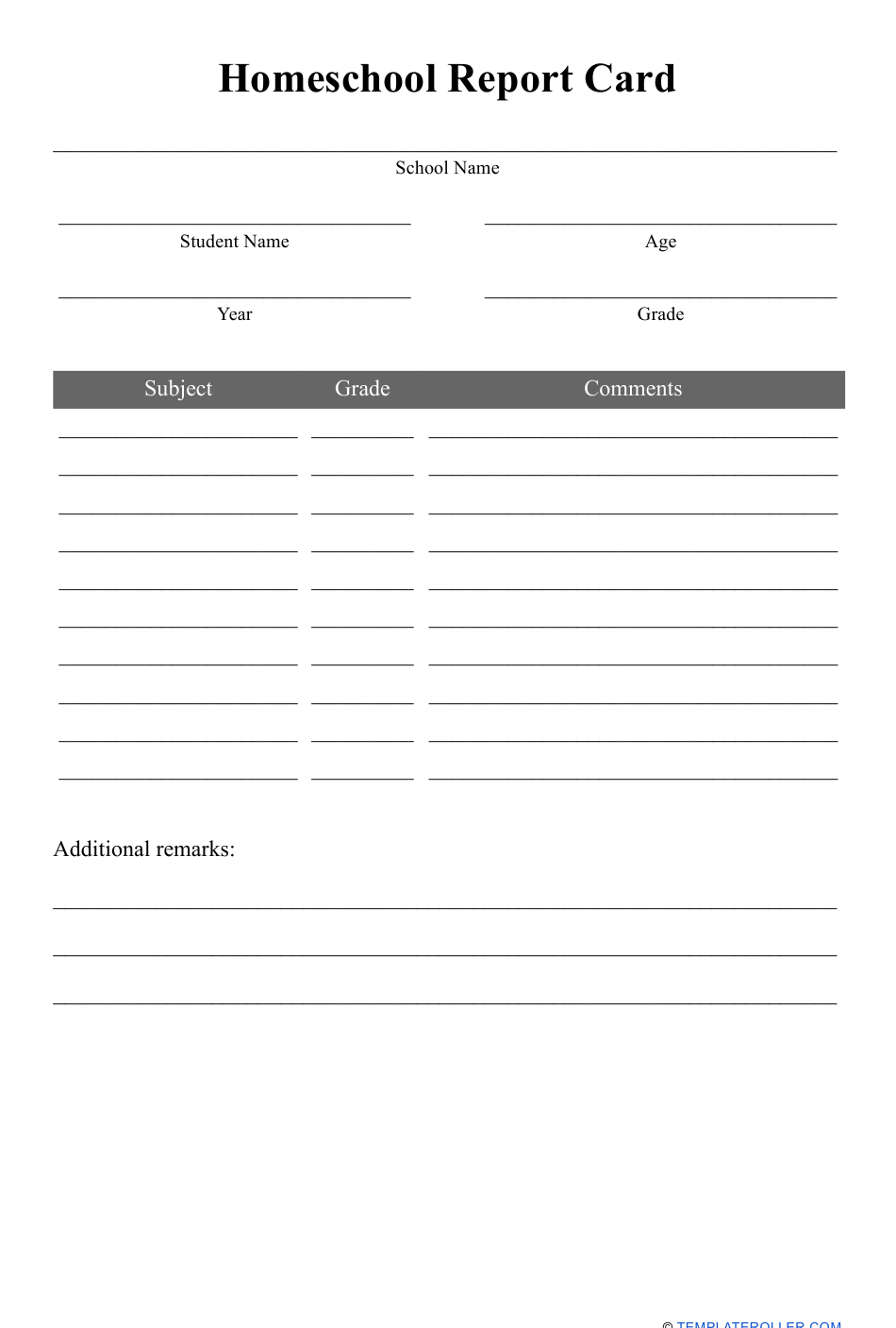 Homeschool Report Card Template Download Printable PDF