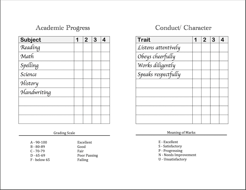 Homeschool Report Cards – Flanders Family Homelife For Homeschool Report Card Template