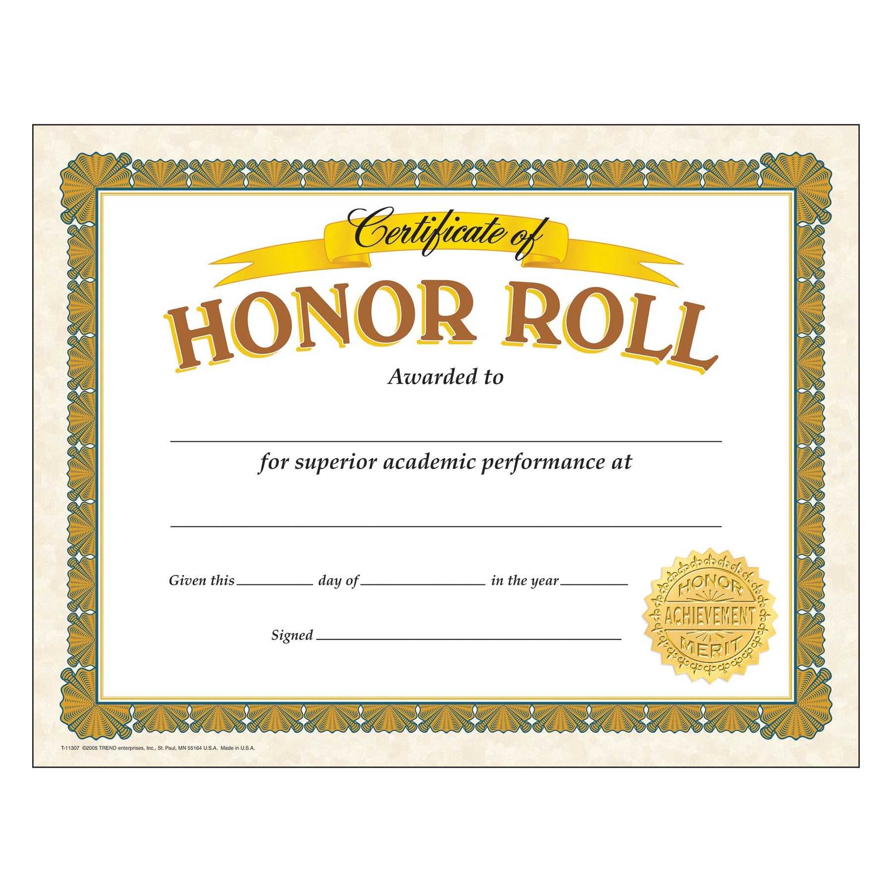 Honor Roll Classic Certificates With Regard To Honor Roll Certificate Template