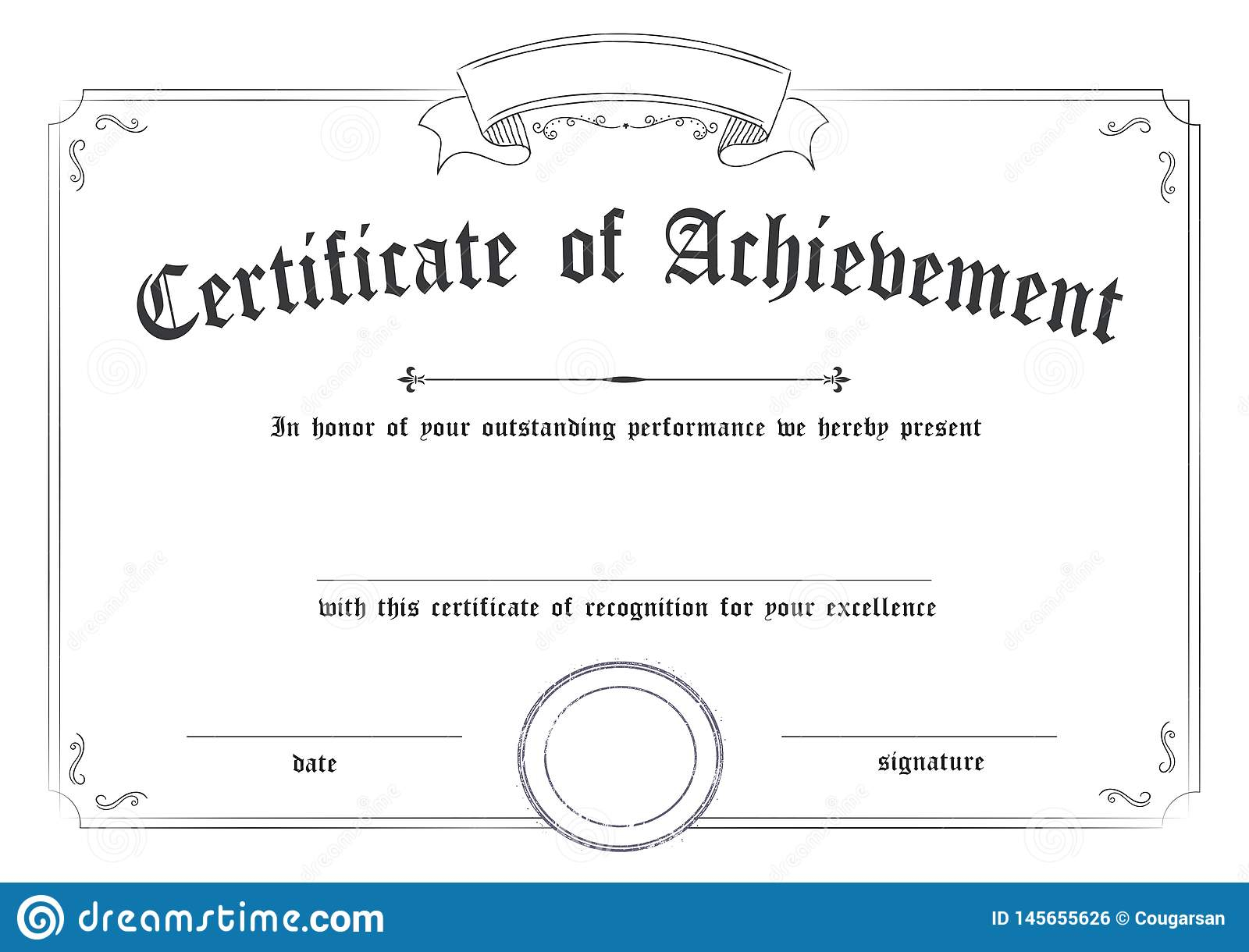 Horizontal Classic Certificate Of Achievement Paper Template  Regarding Blank Certificate Of Achievement Template