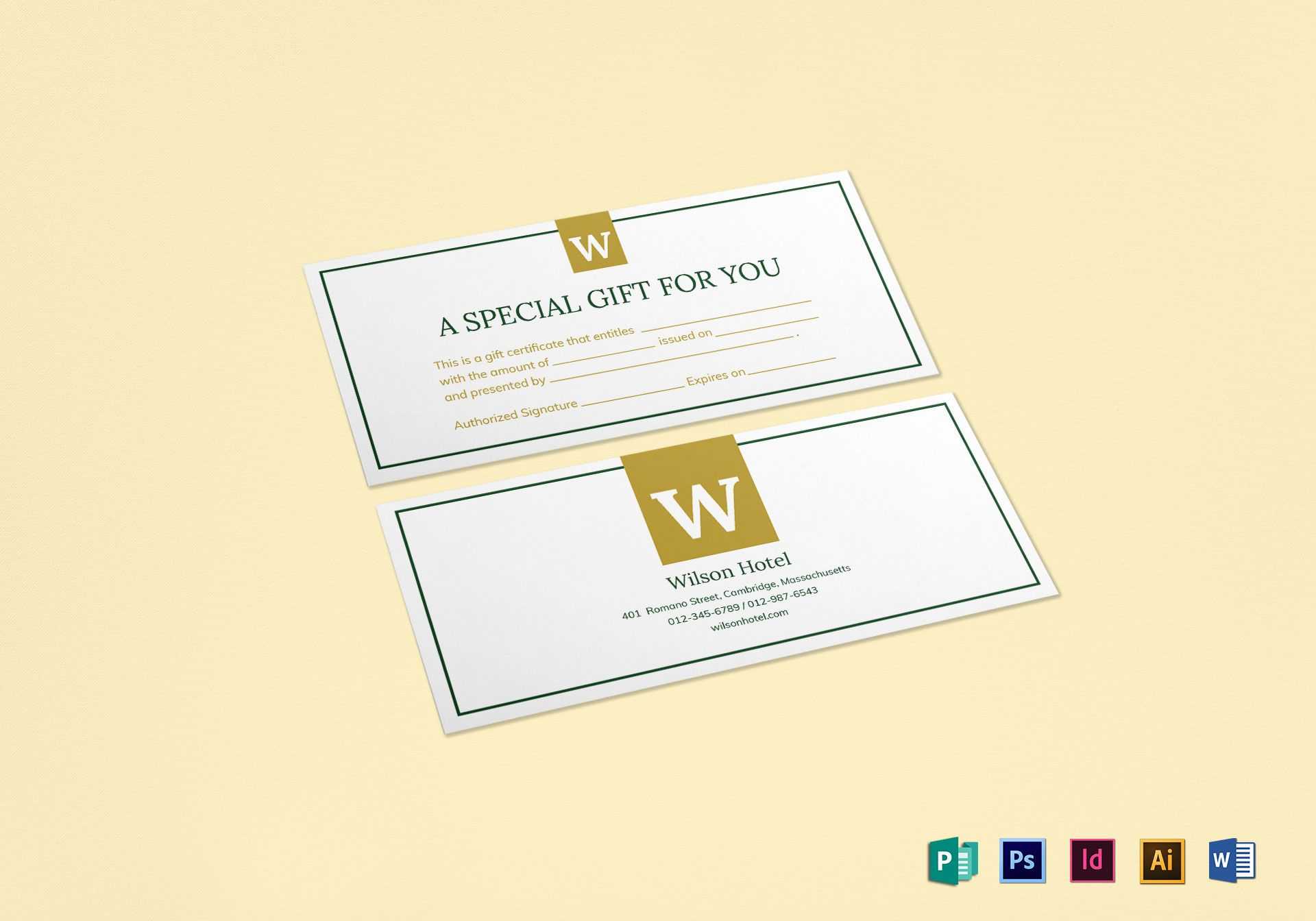 Hotel Gift Certificate Design Template in PSD, Word, Publisher