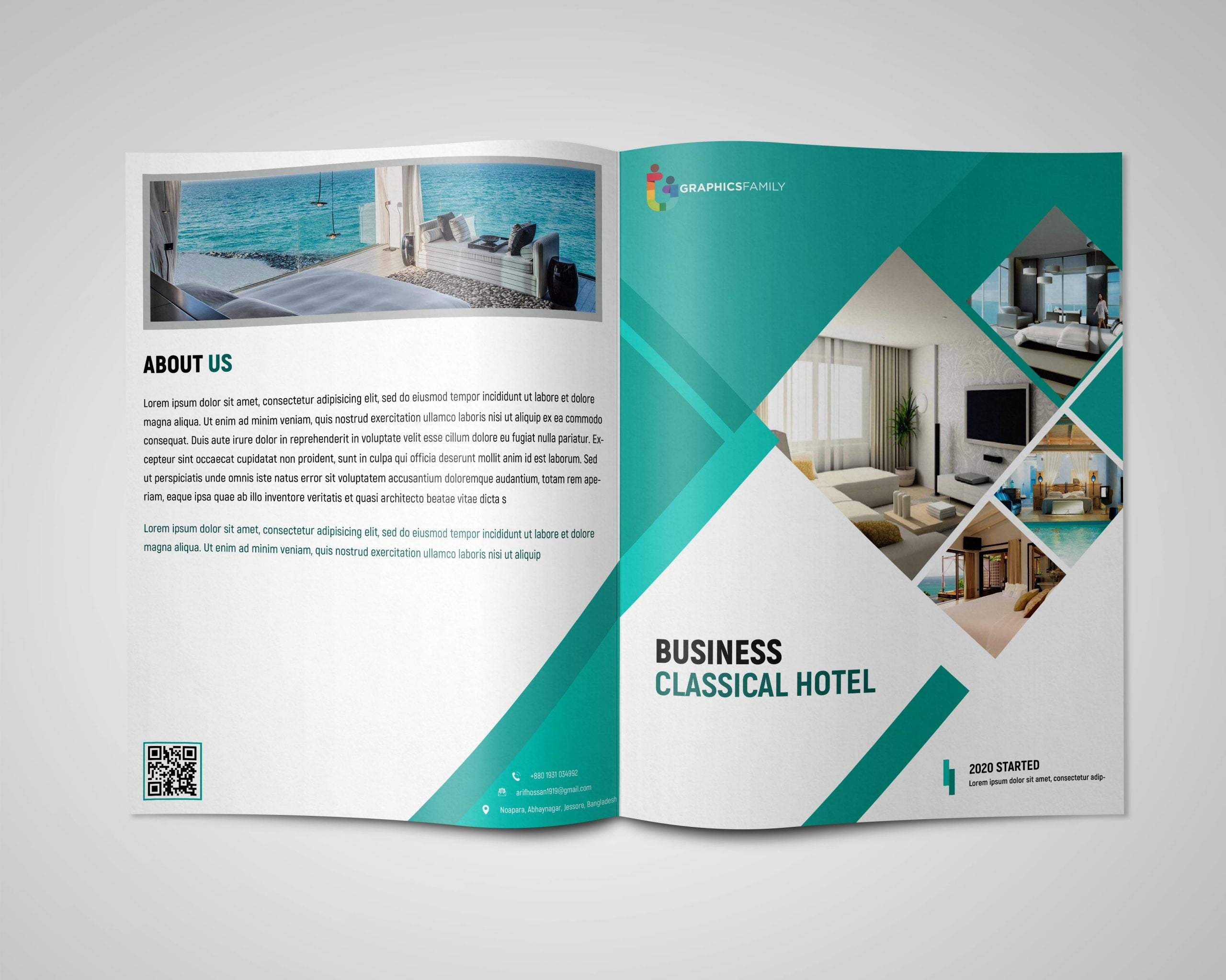 Hotel Service Bi Fold Brochure Design Free PSD Template  Regarding Hotel Brochure Design Templates
