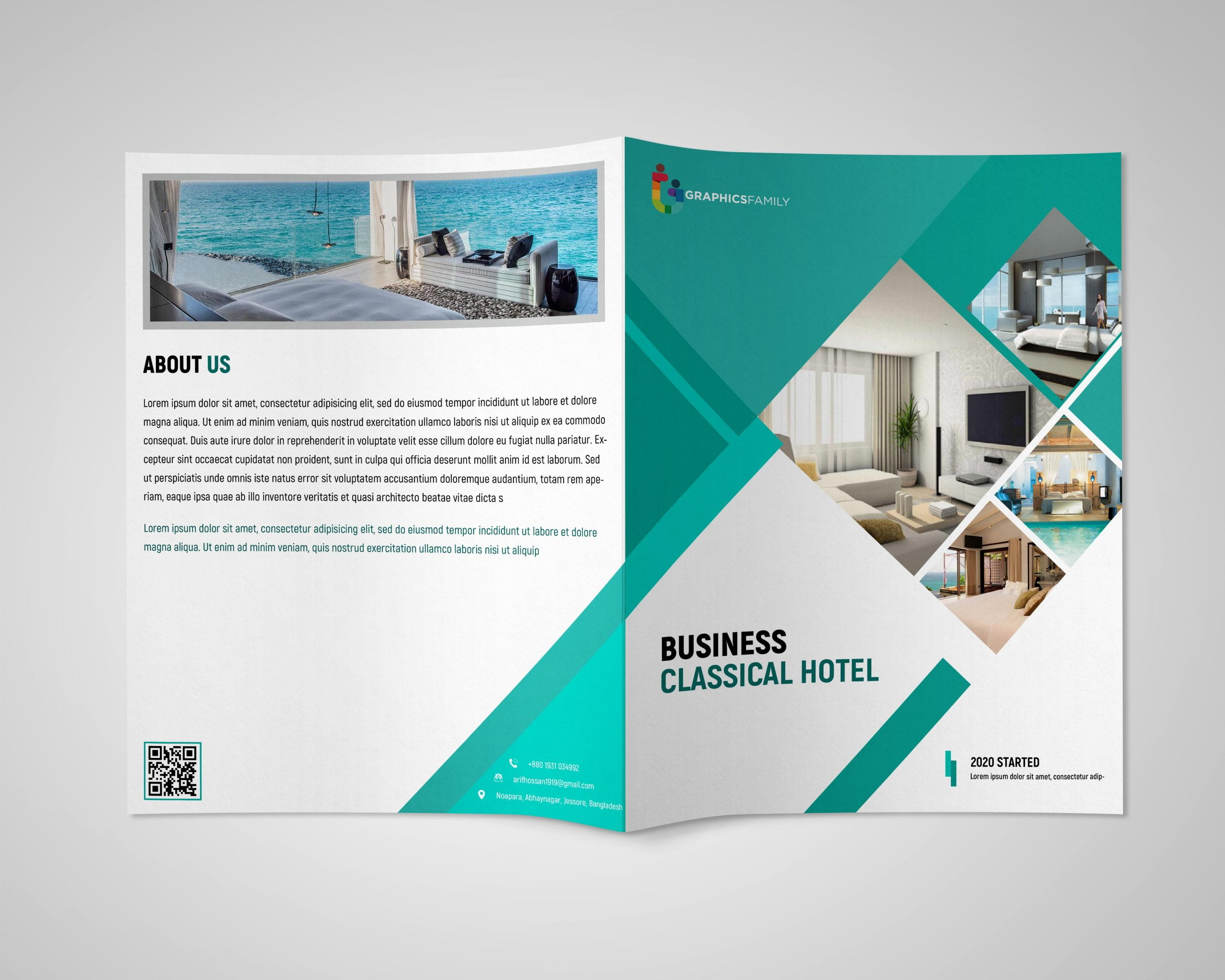 Hotel Service Bi Fold Brochure Design Free PSD Template  Throughout Hotel Brochure Design Templates