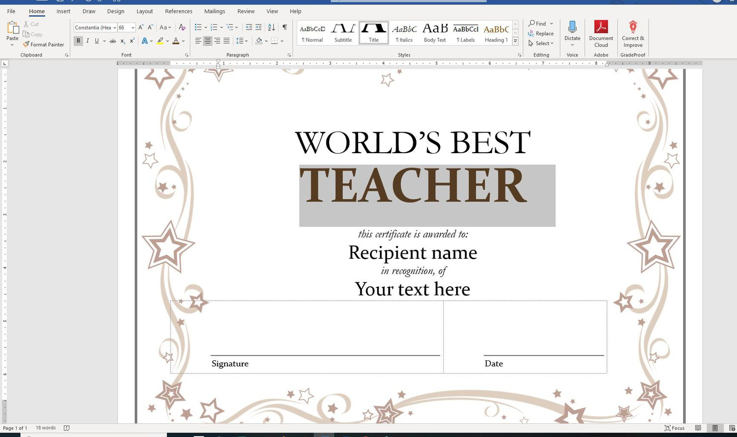 How to Create Your Own Certificates With Word Templates Inside Word 2013 Certificate Template