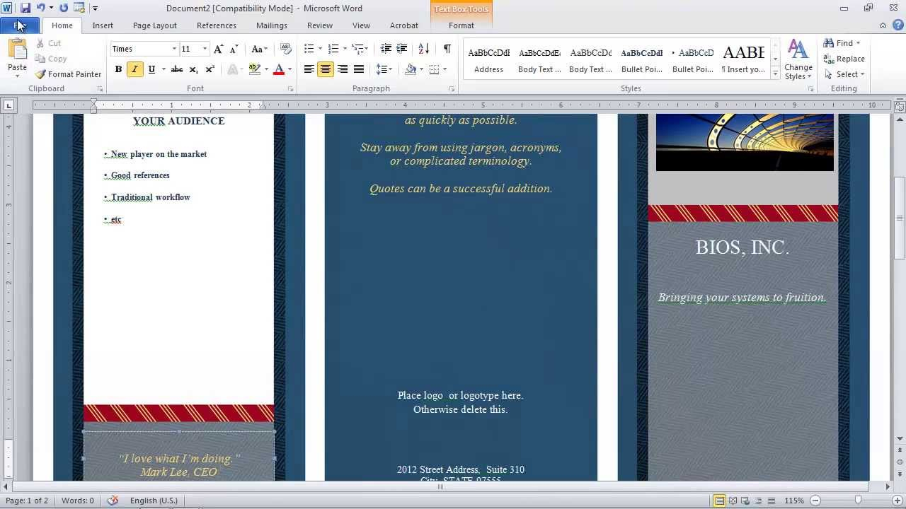 How to Make a Brochure in Microsoft Word Intended For Word 2013 Brochure Template