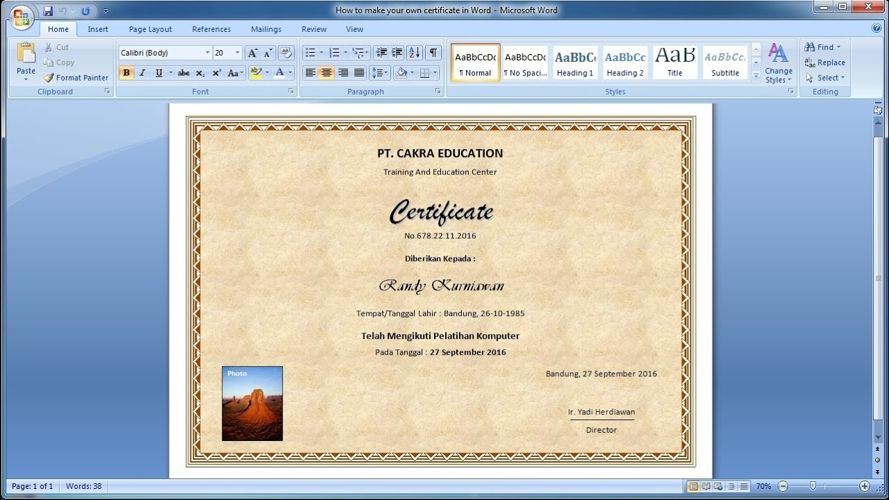 How to Make Your Own Certificate in WordLearn ms word easily Pertaining To Word 2013 Certificate Template