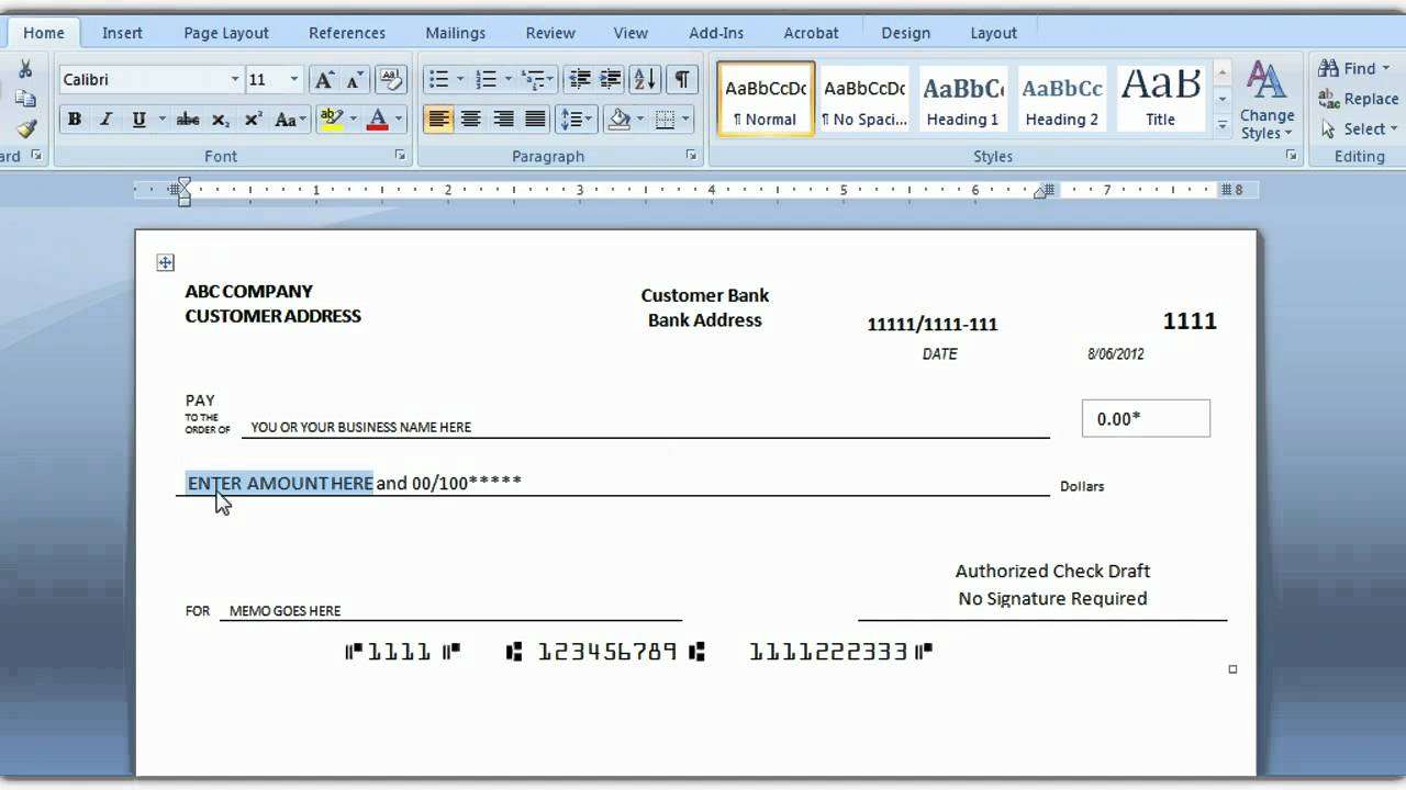 How To Print A Check Draft Template For Blank Check Templates For Microsoft Word