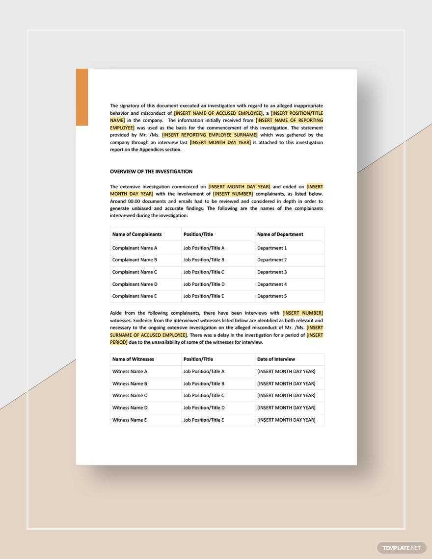 HR Investigation Report Template – Google Docs, Word, Apple Pages Regarding Hr Investigation Report Template