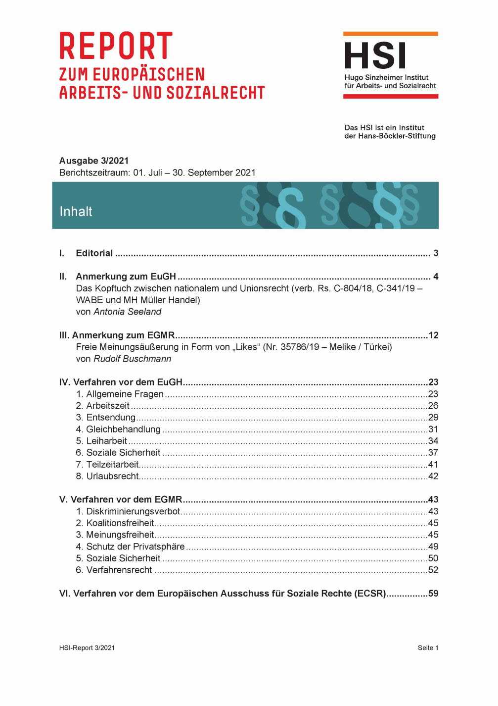 HSI Report Zum Europäischen Arbeits  Und Sozialrecht – Hugo  Within Section 37 Report Template